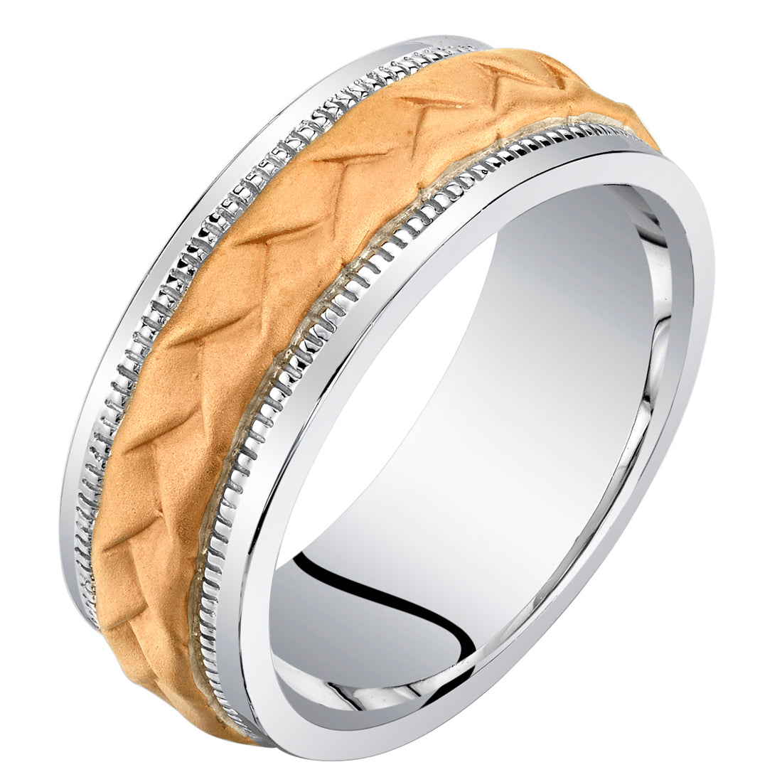Men's 8mm Rose Tone Sterling Silver Criss Cross Pattern Band Ring Size 12 - Perfect for Weddings, Anniversaries & Everyday Fashion Accessories