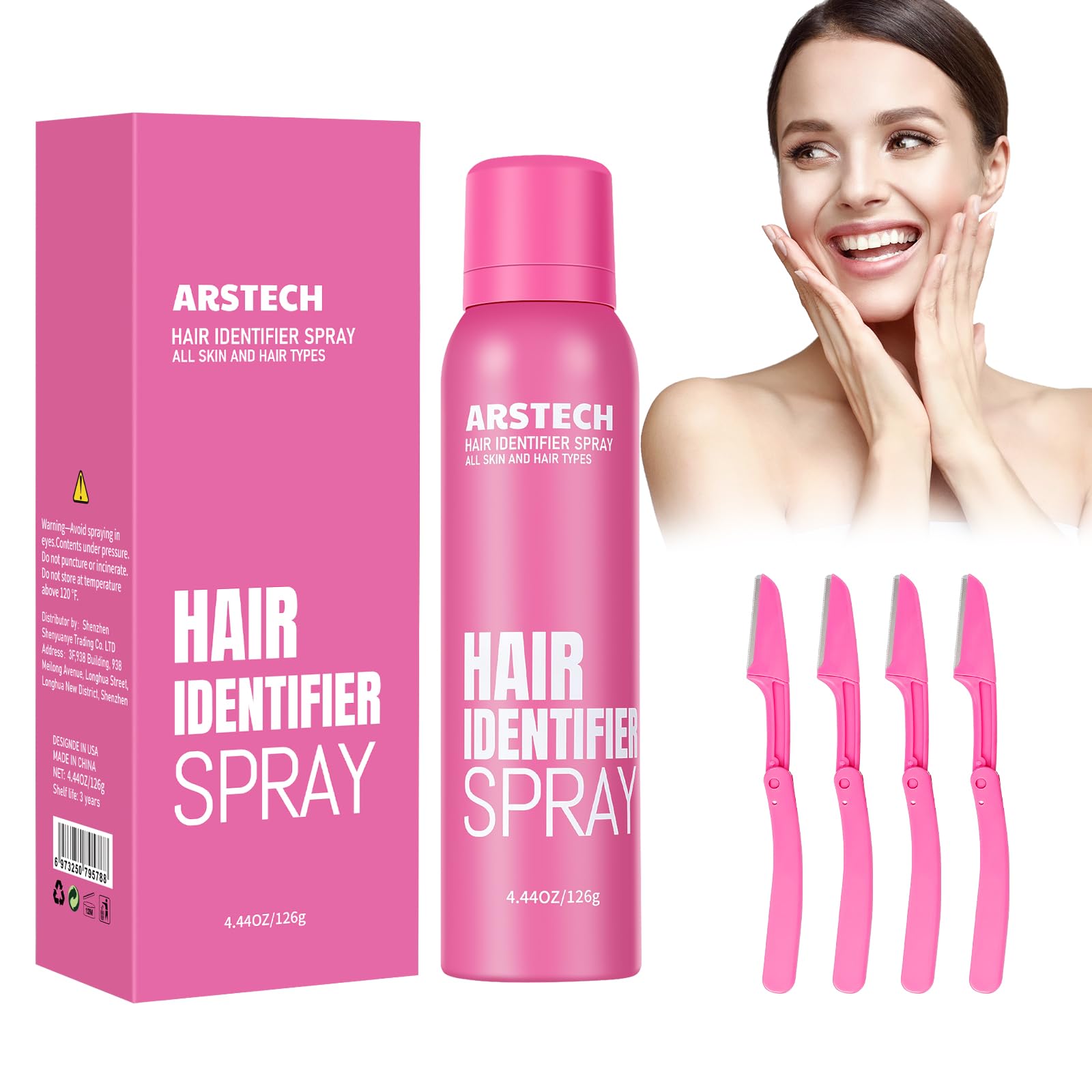 Best Dermaplaning Spray & Razor Kit for Women - Hair Identifier Spray for Face Shaving, Skin & Body Hair Removal with 4 Precision Razors - Perfect for Pre-Makeup Prep & At-Home Facial Care