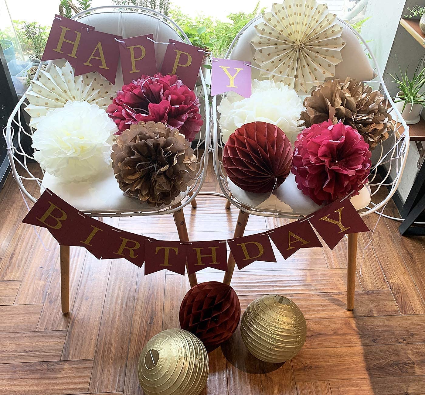 Maroon & Gold Happy Birthday Banner - Elegant Burgundy Fall Party Decorations for Women | Perfect for Birthday Celebrations, Bridal Showers & Special Events