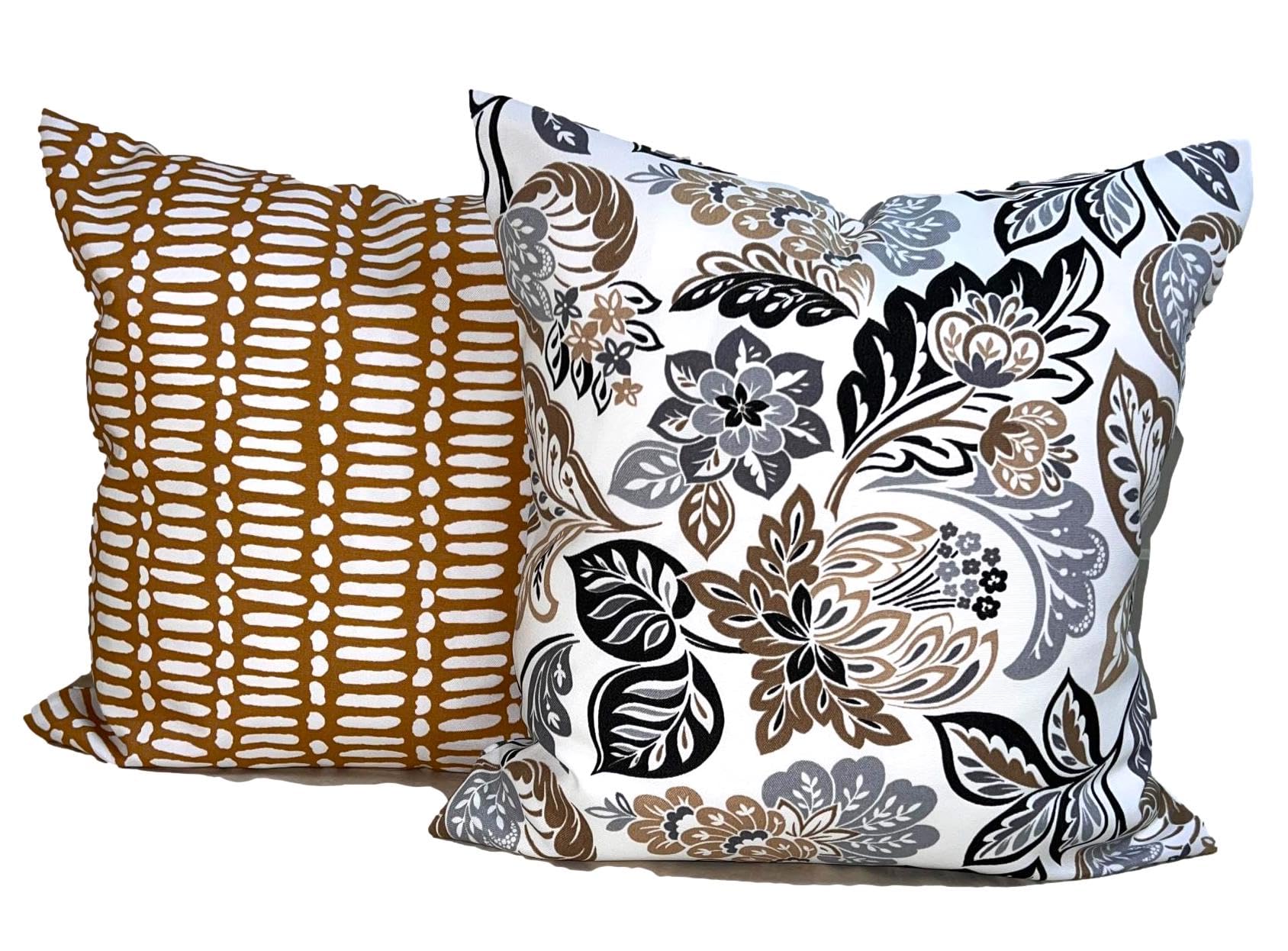 Premium Gray Outdoor Pillow Covers - Waterproof & UV Resistant (16x16, 18x18, 20x20 Inches) - Gold, Tan & Grey Decorative Throw Pillow Cases for Patio Furniture, Porch Swing & Poolside Lounge - All Weather Outdoor Decor