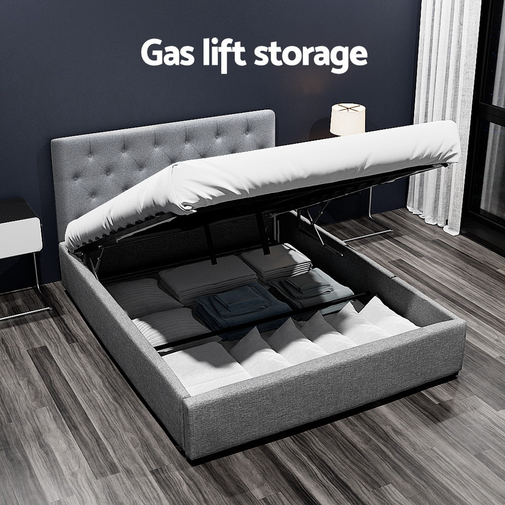Dorilla Gas Lift Storage Double Bed Frame with Hydraulic Mechanism - Grey | Modern Platform Bed with Underbed Storage | Perfect for Small Spaces, Guest Rooms & Apartments