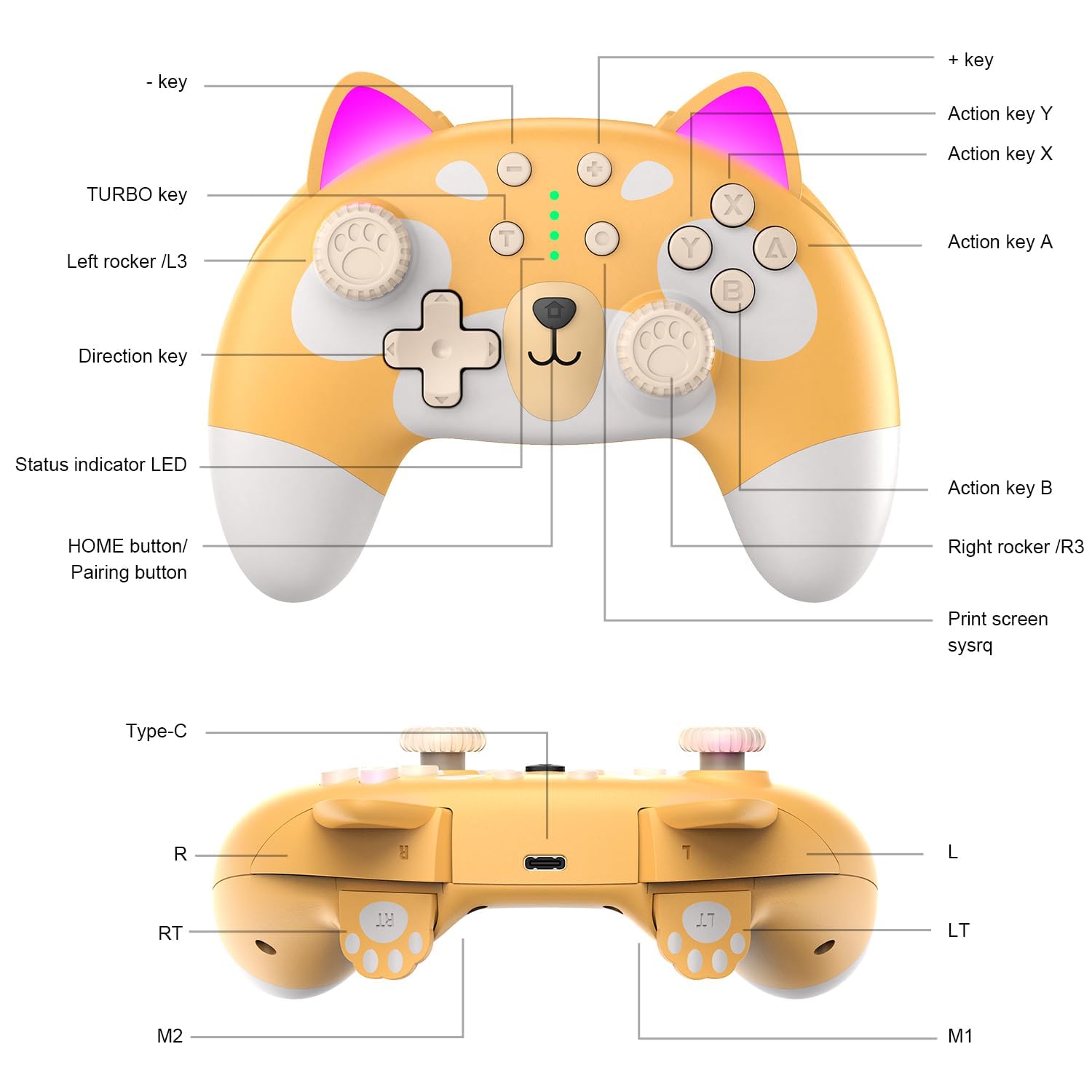 Wireless Switch Pro Controller for Nintendo Switch OLED/Switch Lite/PC - 6-Axis Motion Sensor, Vibration & Turbo Function - Cute Puppy Design - Perfect for Gaming, Streaming & Multiplayer Sessions