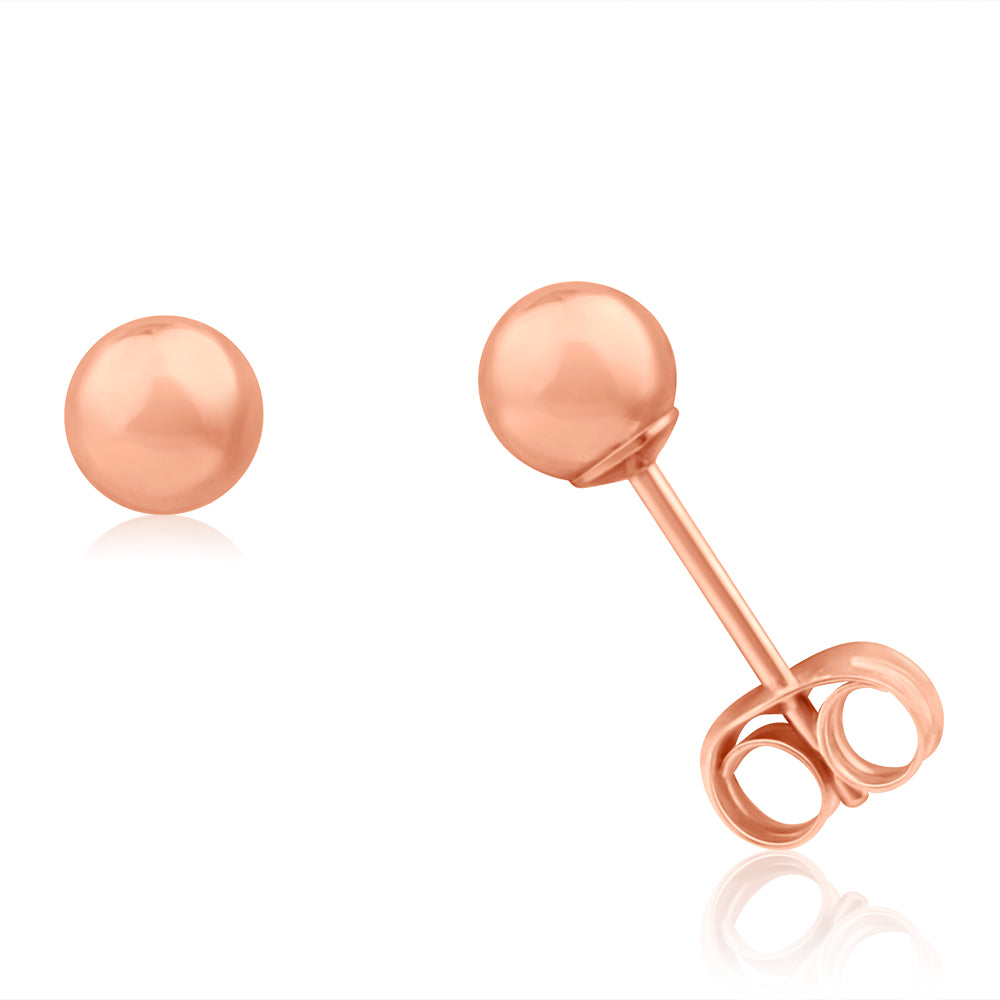 9ct Rose Gold 4mm Ball Stud Earrings for Women - Hypoallergenic Cubic Zirconia Earrings - Perfect for Everyday Wear, Gifts & Special Occasions