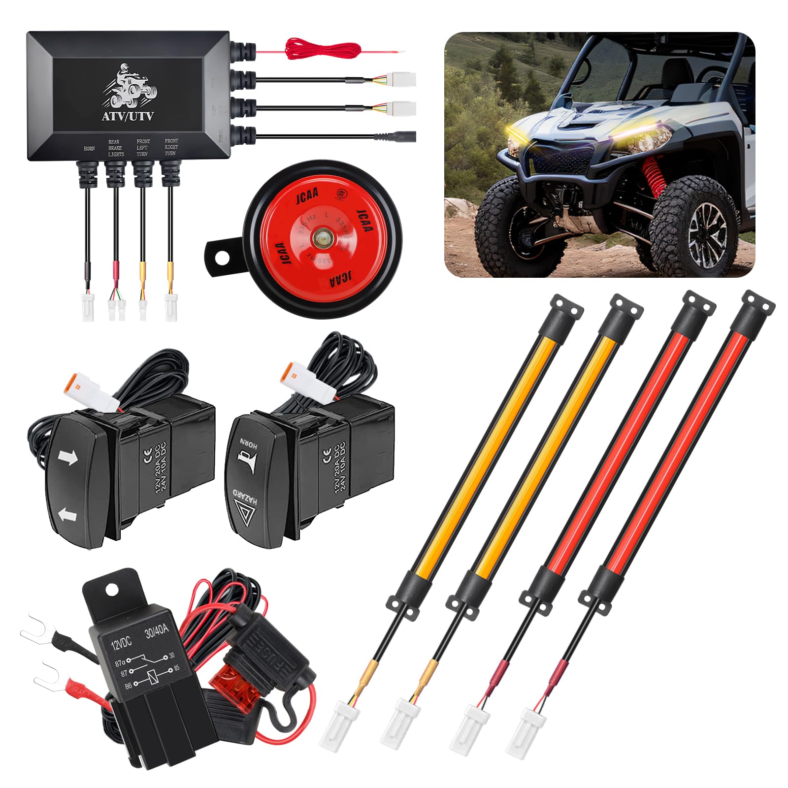Roykaw UTV Turn Signal Kit with Column Switch & 110dB Horn - COB Light Bar Upgrade | Compatible with Polaris, Can-Am, Kawasaki, Arctic Cat | Off-Road Safety Lighting for Trail Riding & Night Adventures