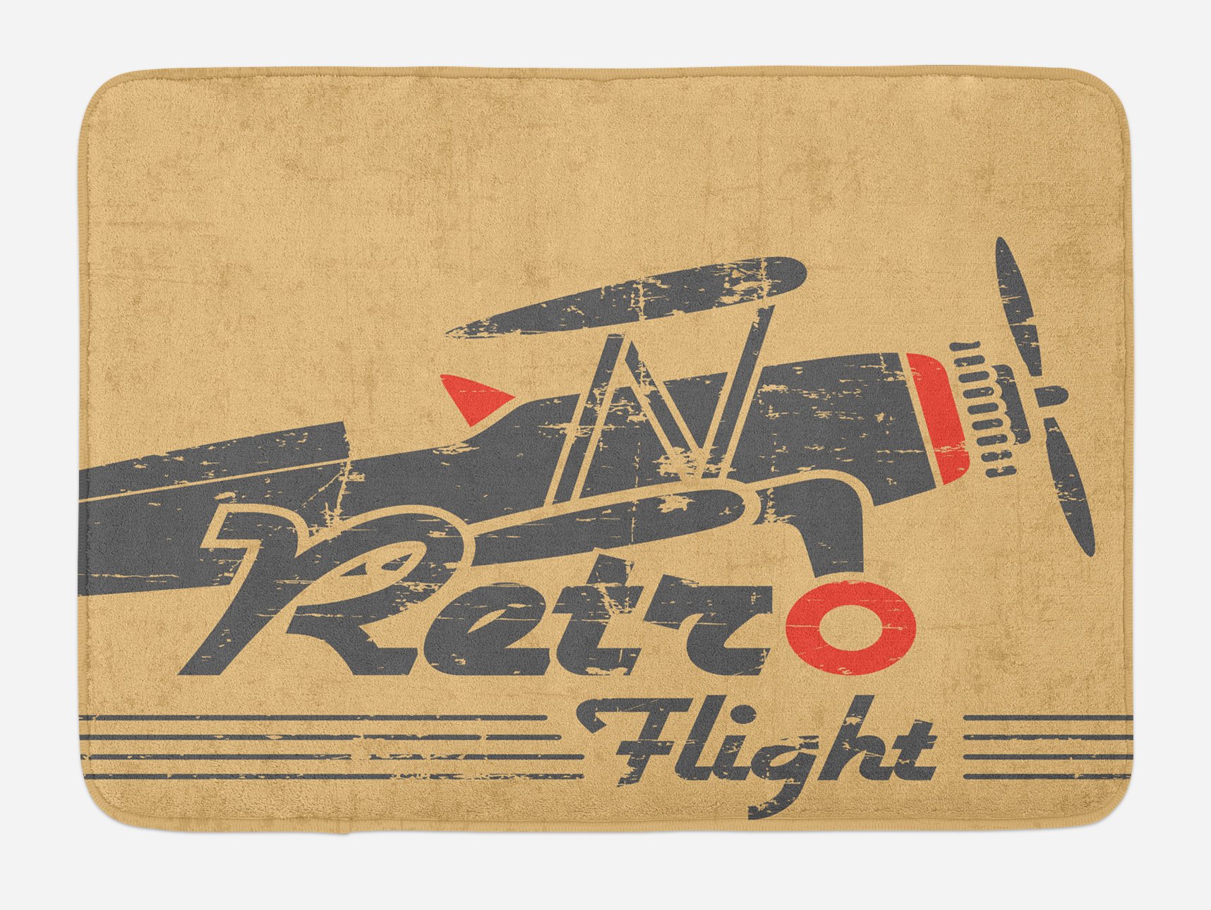 Ambesonne Vintage Airplane Bath Mat - Retro Flight Emblem & Stripes Design, Non-Slip Plush Bathroom Rug 30x20 Inches, Sand Brown Vermilion - Perfect for Aviation-Themed Bathrooms & Kids' Rooms
