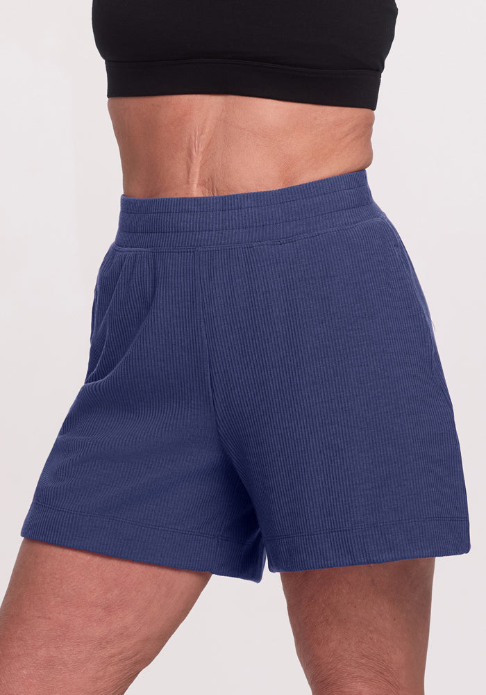 Maisey Ribbed Shorts for Women - Soft Stretchy Comfort Fit High Waist Blue Horizon - Perfect for Yoga, Running, Beach & Casual Wear