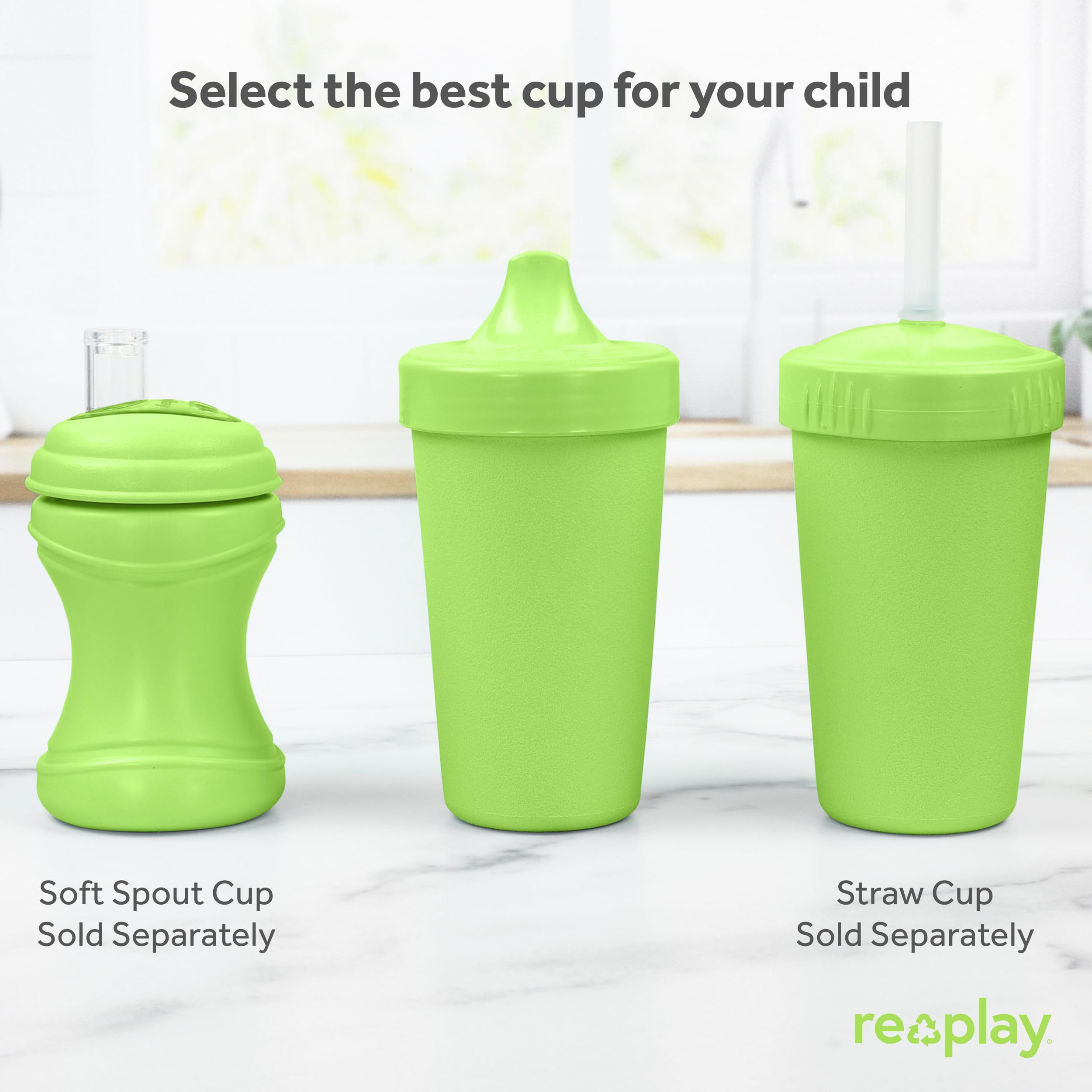 Re-Play USA Made Toddler Sippy Cups 2-Pack, 10oz Spill-Proof Kids Cups - BPA-Free, Dishwasher & Microwave Safe - Hard Spout Design for 1-3 Year Olds (3.13