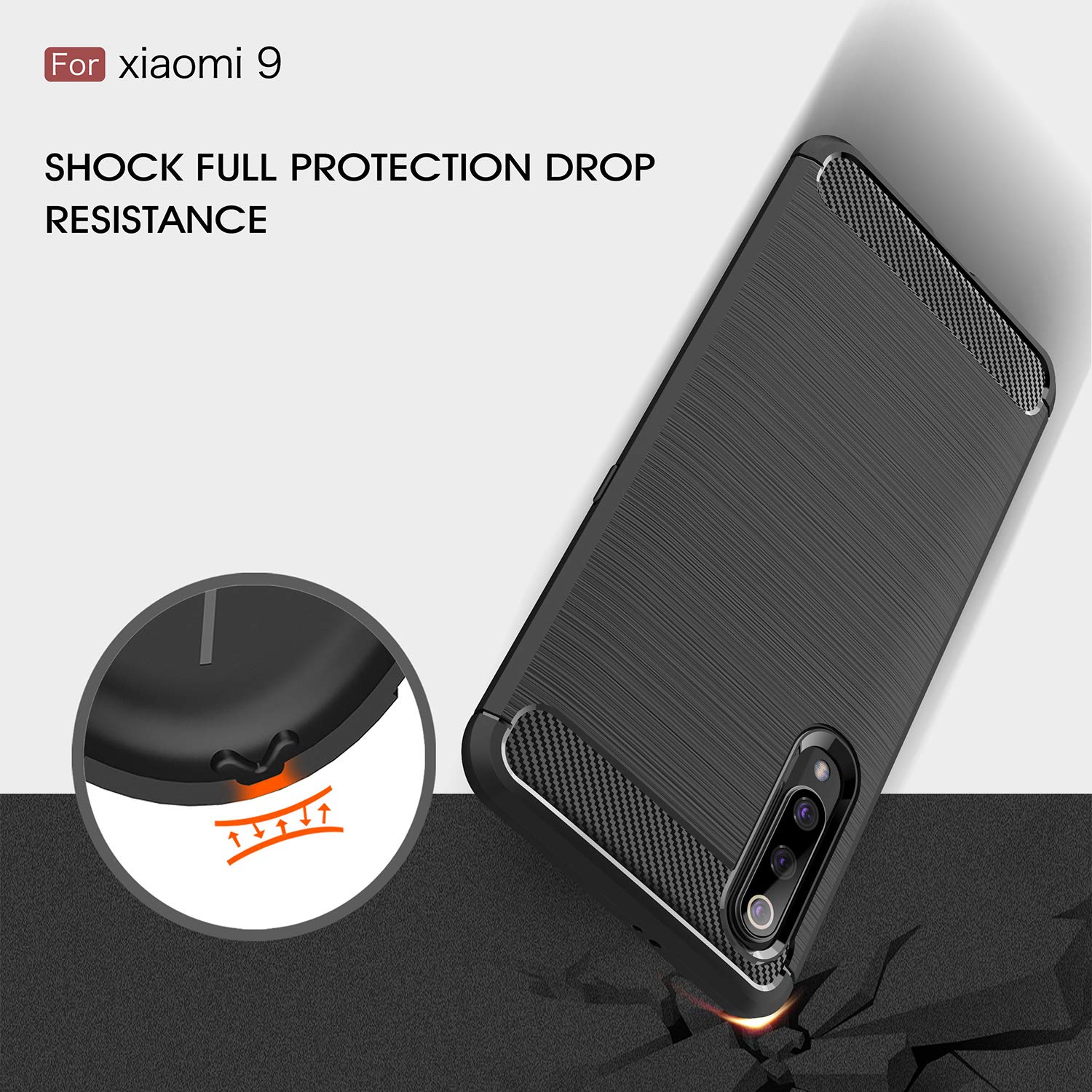 Xiaomi Mi 9 Case - Carbon Fiber Shockproof Slim Protective Cover for Xiaomi Mi 9 Smartphone (Black) | Perfect for Daily Use, Work & Outdoor Activities