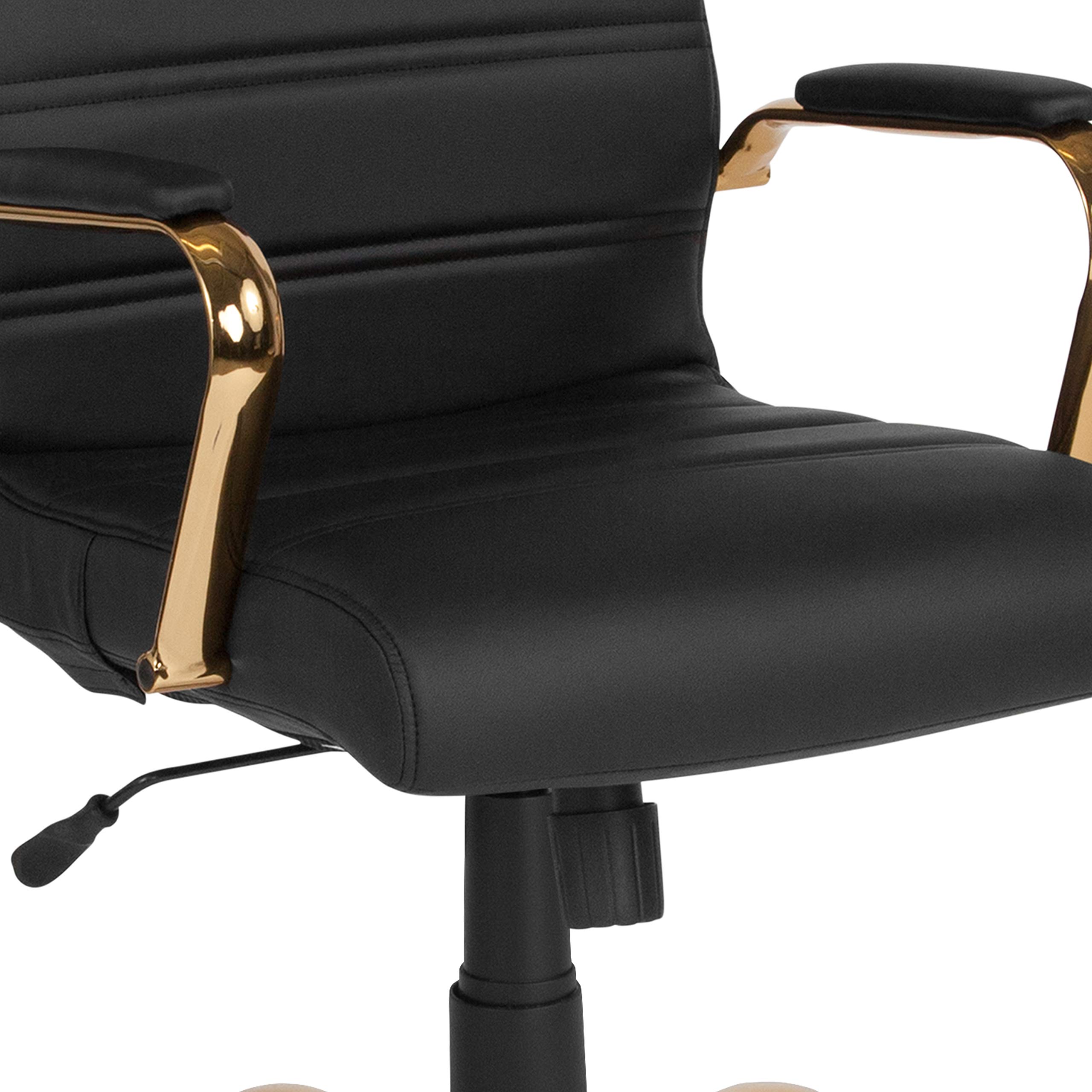 Premium High Back Executive Office Chair - Black LeatherSoft Swivel Desk Chair with Gold Frame & Adjustable Armrests - Ergonomic Support for Home Office, Conference Rooms & Workspaces