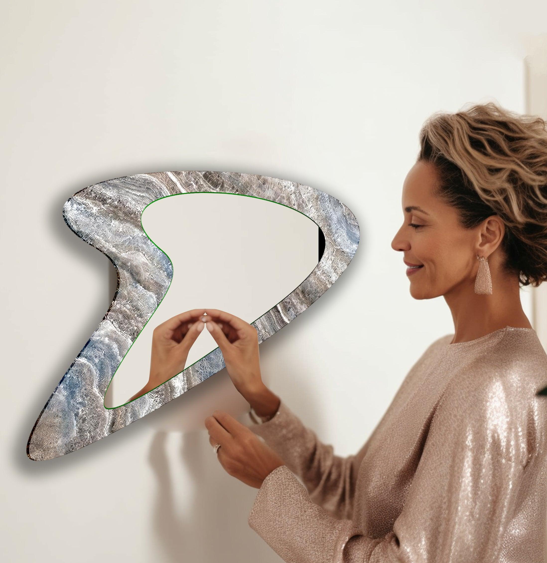 Modern Blue & Beige Marble Wall Mirror - Elegant Home Decor for Living Room, Bedroom, or Entryway