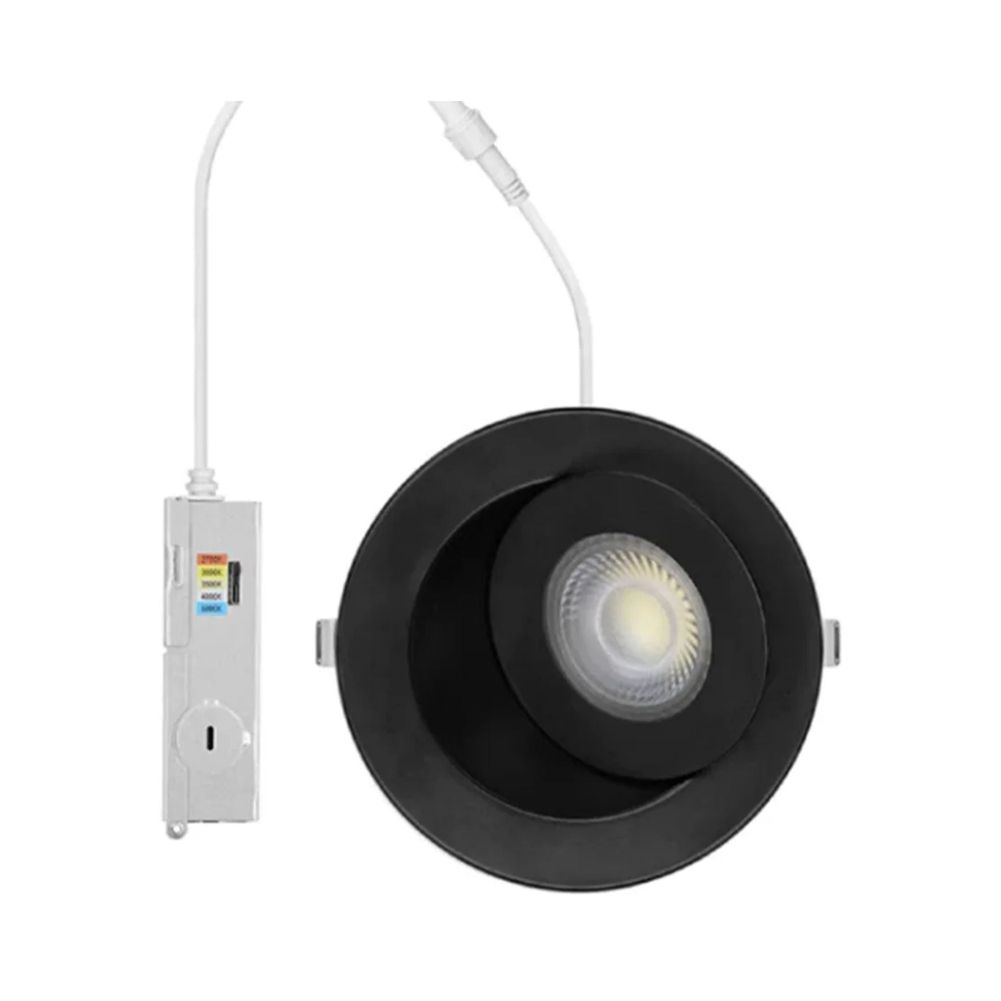 3 Inch Gimbal LED Recessed Downlight - 500 Lumens, Dimmable, Selectable CCT (2700K-5000K), Black Finish - Perfect for Kitchen, Living Room & Bedroom Lighting