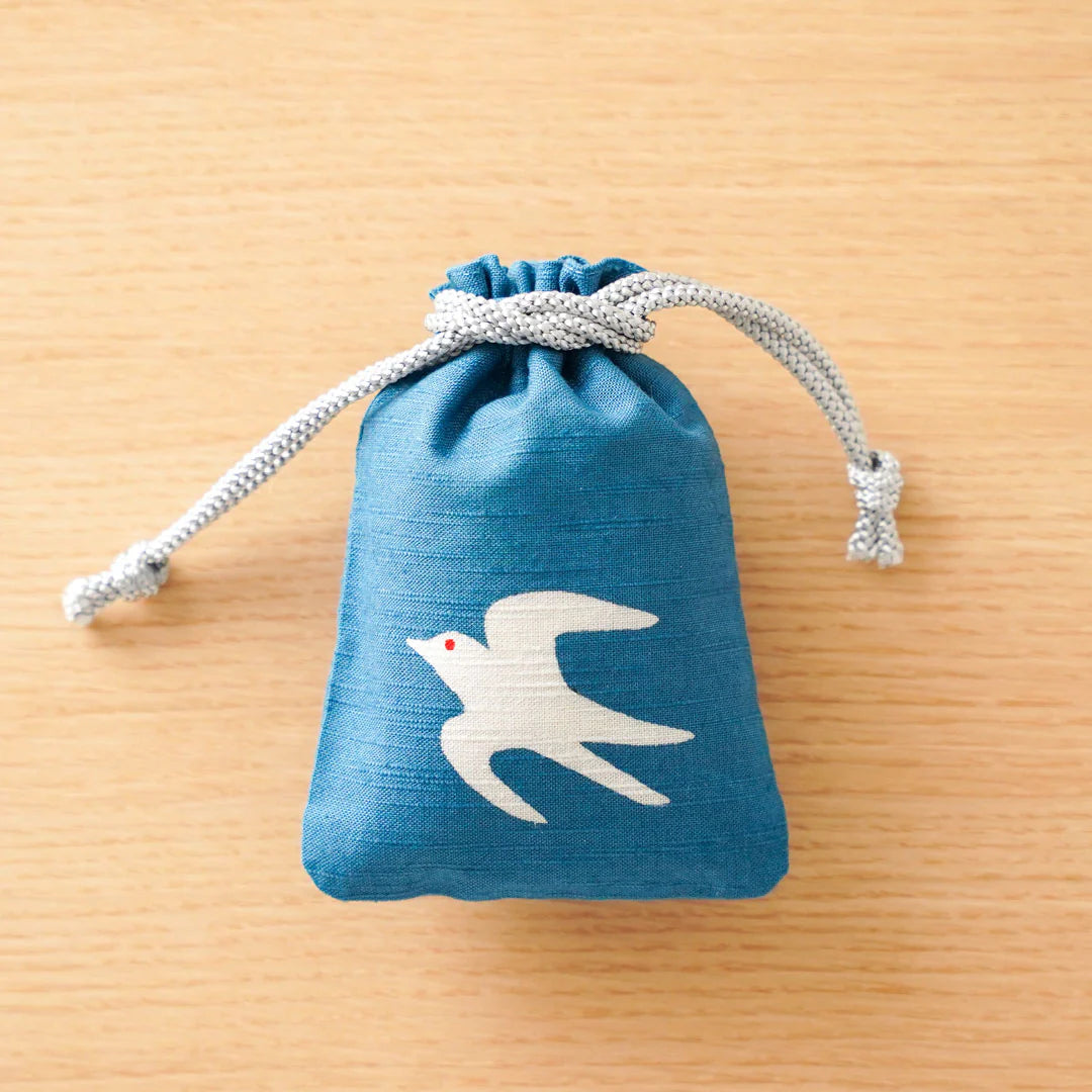 Katazome Small Talisman Bag - Handmade Japanese Traditional Swallow Design Drawstring Pouch for Good Luck Charms, Jewelry & Keepsakes | Perfect for Travel, Gifts & Spiritual Protection