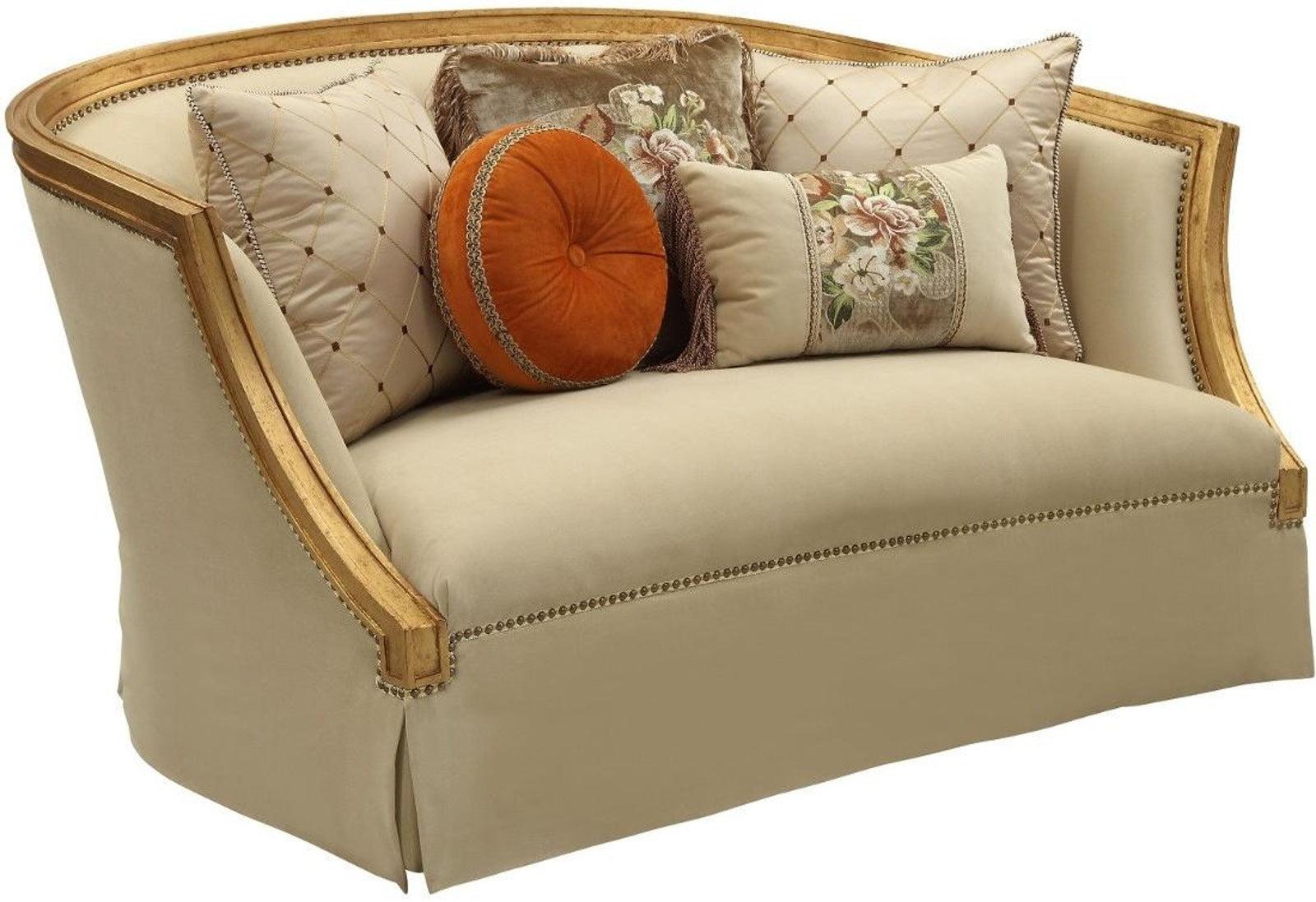 Acme Furniture Daesha Loveseat in Tan Flannel & Antique Gold 50836 - Modern Small Sofa for Living Room, Bedroom or Office - Perfect for Apartments, Small Spaces and Cozy Home Decor