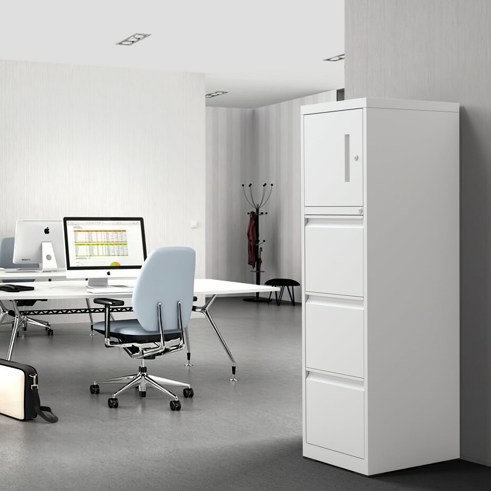 3-Drawer Vertical Metal File Cabinet with Locking Door - Secure Home Office Storage for Letter, Legal & A4 Documents - Anti-Tip Design for Safety - Easy Assembly White Filing Cabinet - Perfect for Organizing Office Files, School Documents & Home Records