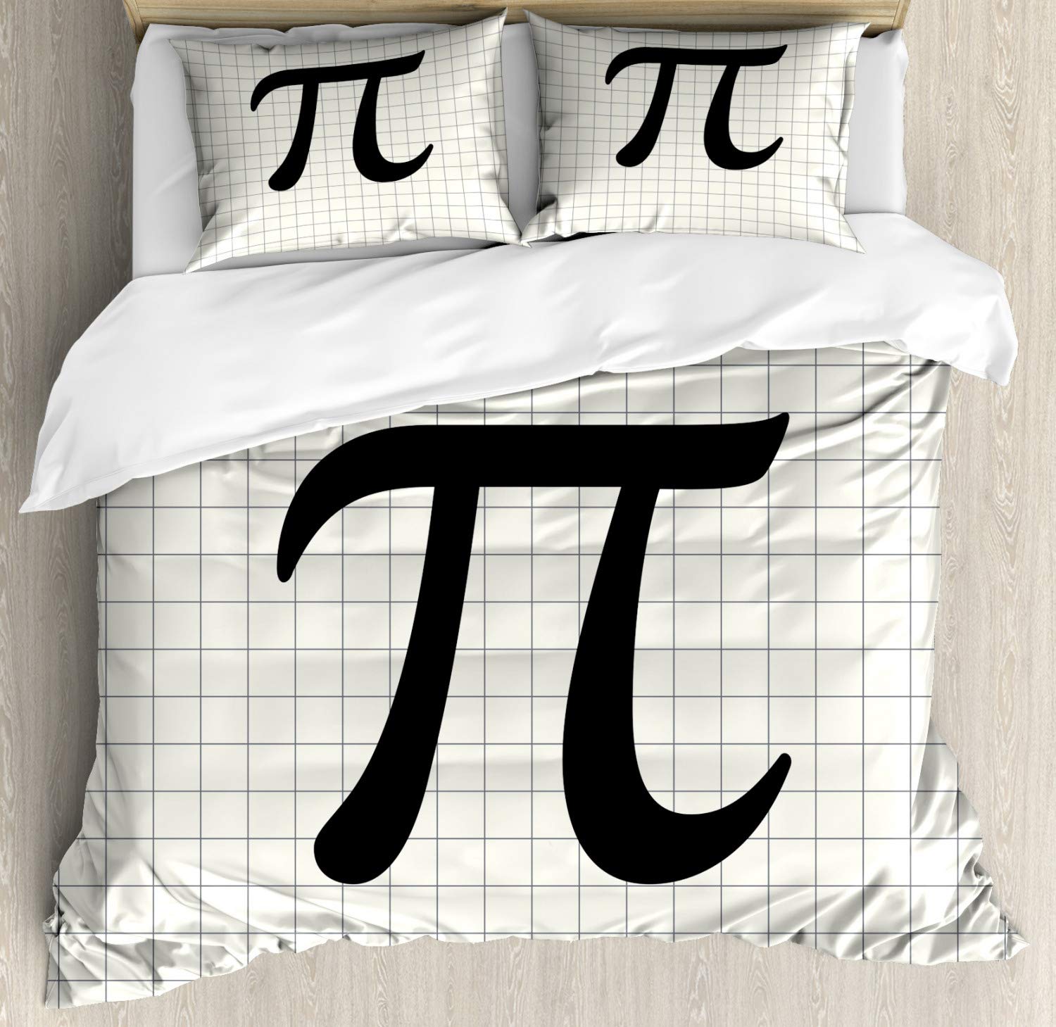 Ambesonne Pi Duvet Cover Set - King Size 3 Piece Bedding with 2 Pillow Shams, Mathematics Themed Design Featuring Constant Number Sign on Plaid Notebook Background, Charcoal Grey & Ivory - Perfect for Math Lovers' Bedroom, Dorm Room Decor or Geek Chic Home Styling