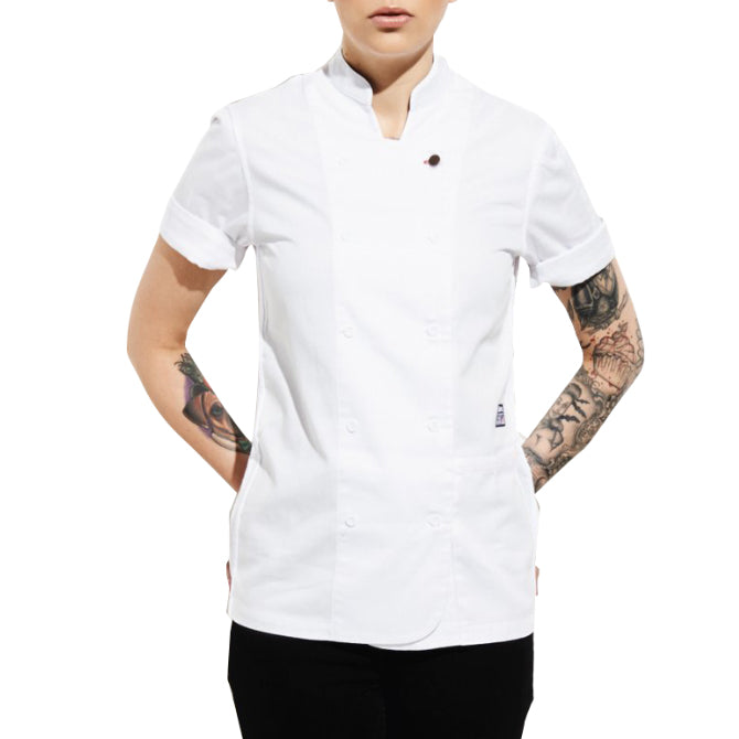 Tilit Women's Short Sleeve Chef Coat - Professional White Kitchen Uniform for Cooking, Baking & Culinary Arts | Comfortable Workwear for Chefs, Caterers & Restaurant Staff