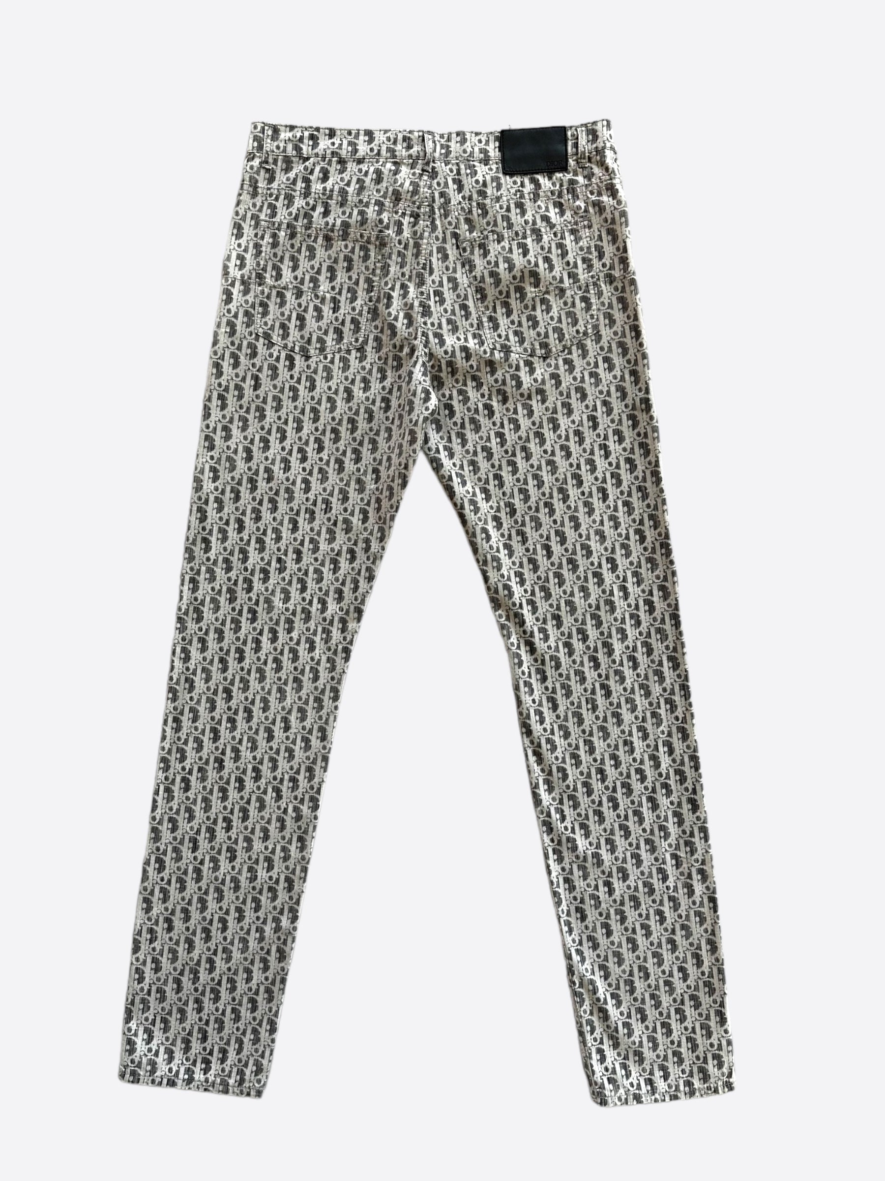 Dior Grey & White Oblique Slim Jeans for Women - High Waisted Skinny Denim Pants | Perfect for Casual Wear, Night Out & Office Outfits