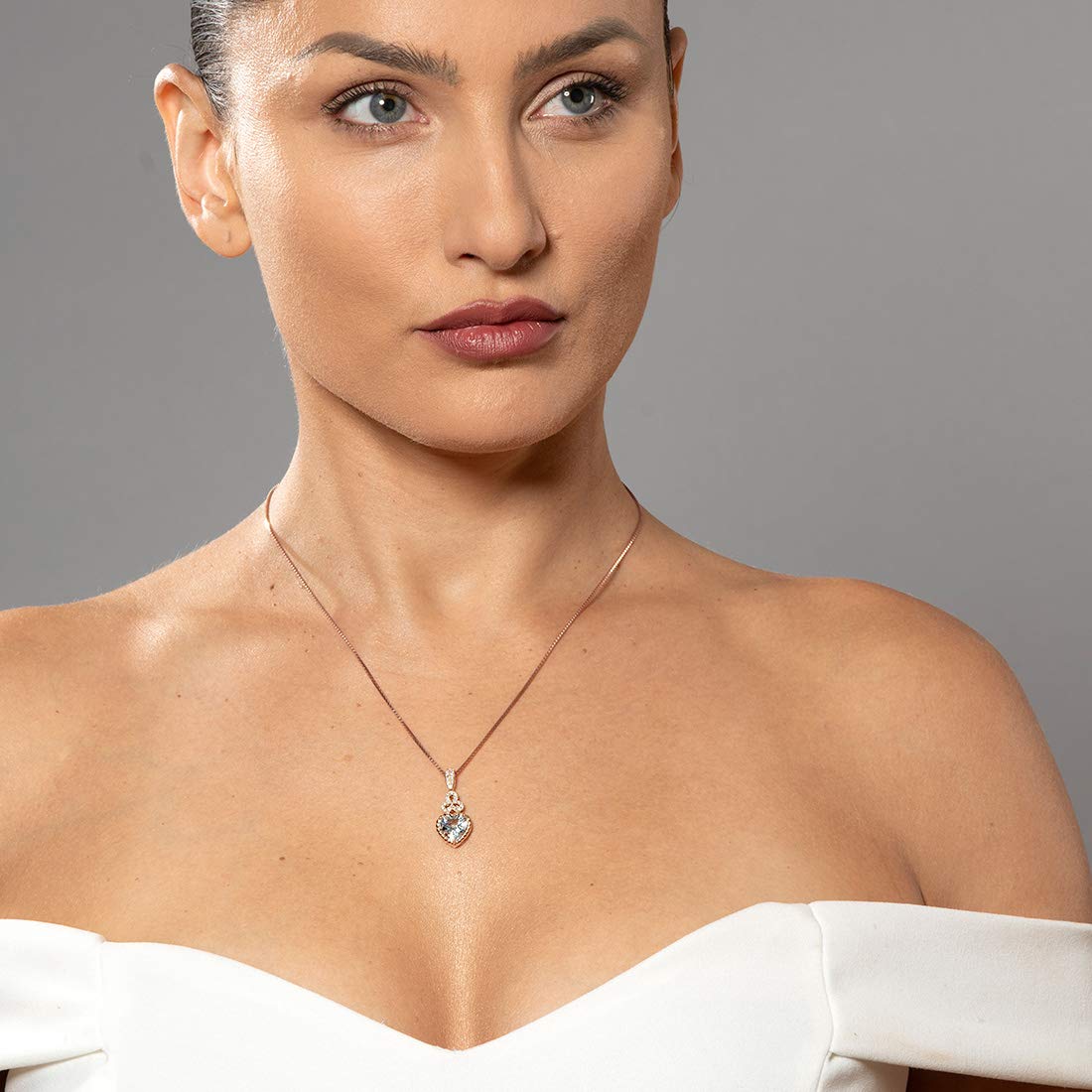 14K Rose Gold Heart Pendant Necklace with Genuine Aquamarine & Lab-Grown Diamonds (2.20ct) - March Birthstone Jewelry, Elegant Trinity Design - Perfect for Anniversaries, Valentine's Day & Special Occasions - Includes Gift Box