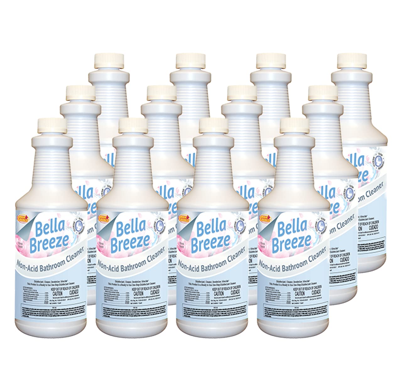 BellaBreeze Non-Acid Bathroom Cleaner - 32oz (Pack of 12) - Powerful Toilet, Sink & Shower Cleaner for Sparkling Surfaces - Ideal for Homes, Hotels & Commercial Restrooms