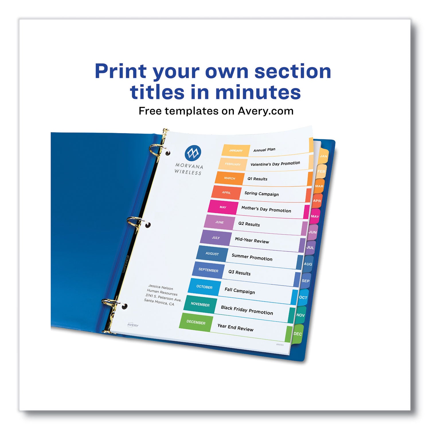 Avery Customizable Table of Contents Index Dividers - 12 Multicolor Tabs (January to December), 8.5