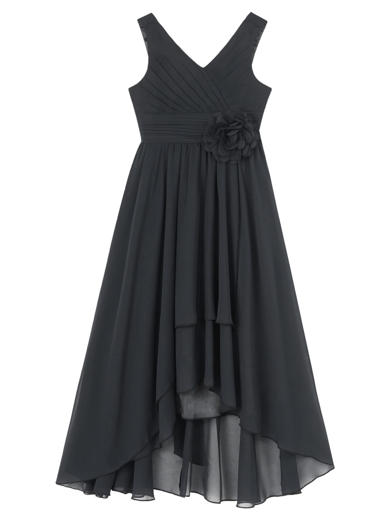 Girls' Flower Girl Dress - Sleeveless Chiffon Asymmetrical Bridesmaid Ball Gown for Weddings, Parties & Special Occasions