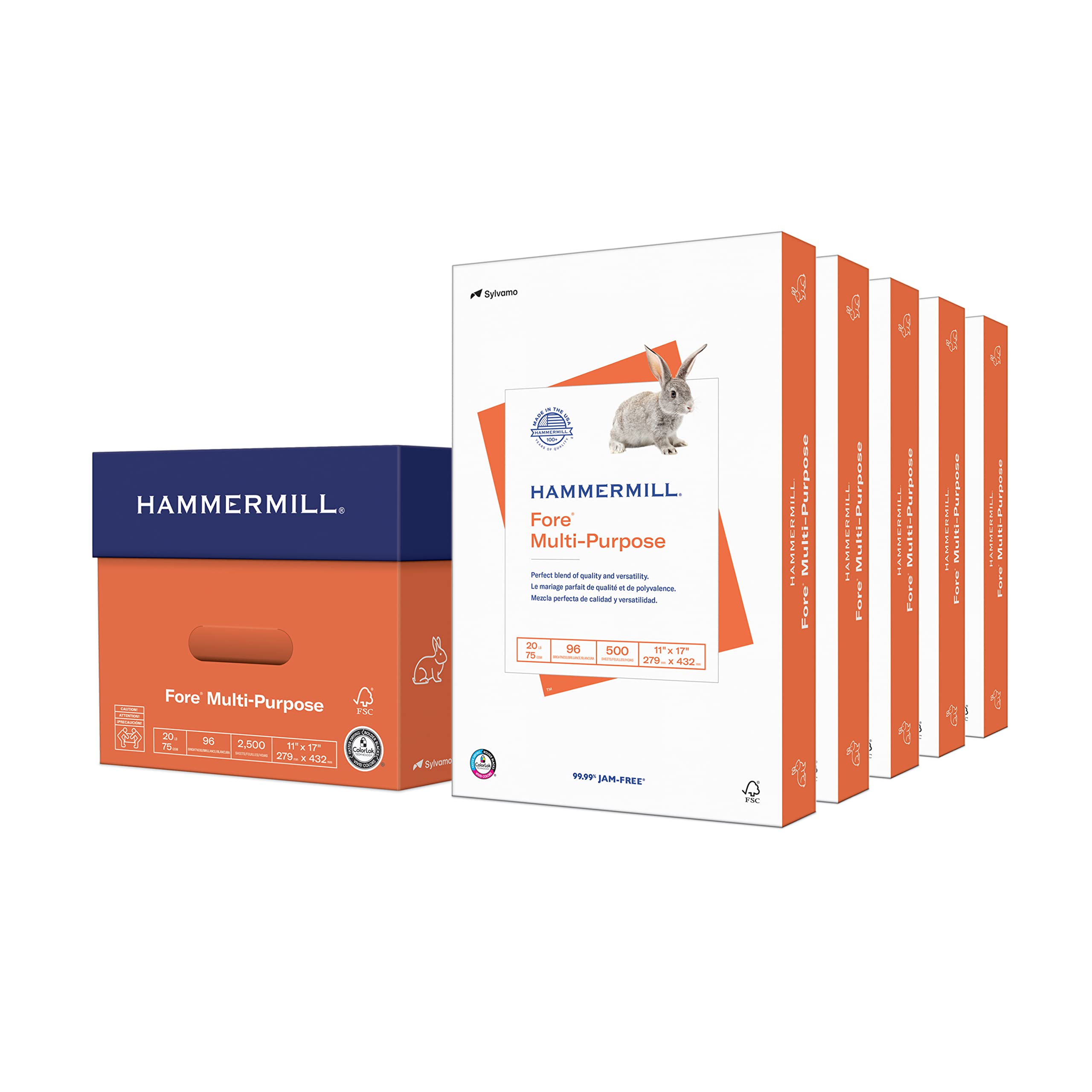 Hammermill Printer Paper, 20 lb Multipurpose Copy Paper, 11 x 17 Inches - 5 Reams (2,500 Sheets) - 96 Brightness, Acid-Free, Made in USA - Ideal for Office Printing, Copying, and Professional Documents