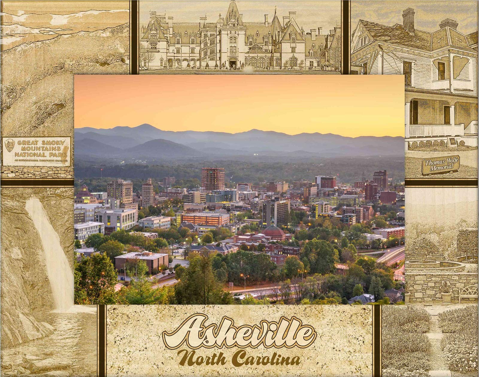 Handcrafted Asheville North Carolina Laser Engraved Wood Picture Frame - 5x7 Inches - Perfect for Wedding Photos, Family Portraits & Home Decor