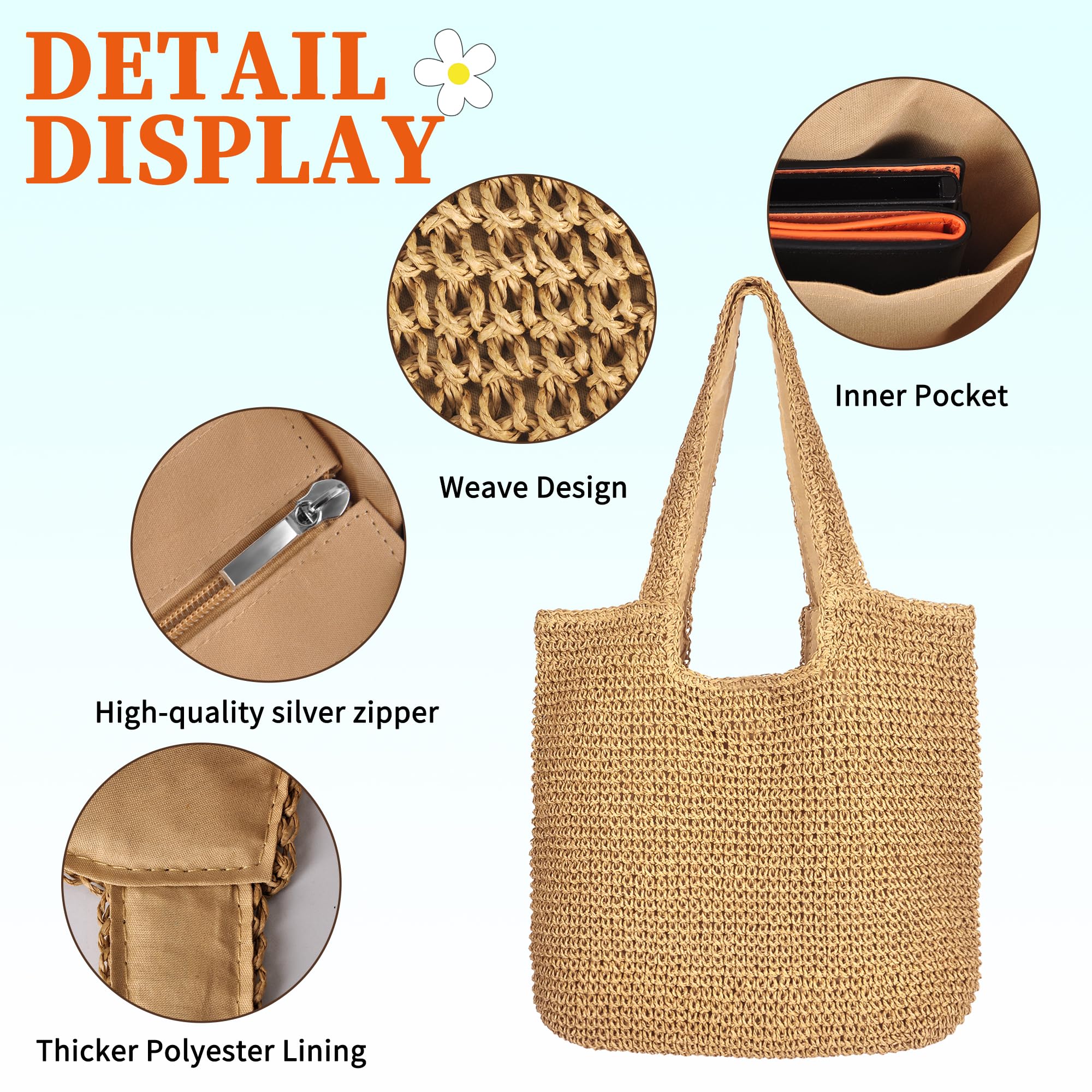 Women's Handwoven Rattan Beach Bag - Summer Tote for Seaside & Travel