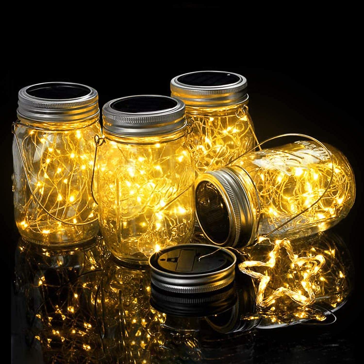Solar Powered Mason Jar Lights - 30 LED Outdoor Hanging Lanterns with String Lights for Wedding, Garden, Patio Decor (Includes Jars & Hangers) - 20 Pack - Perfect for Backyard Parties, Romantic Evenings & Holiday Lighting