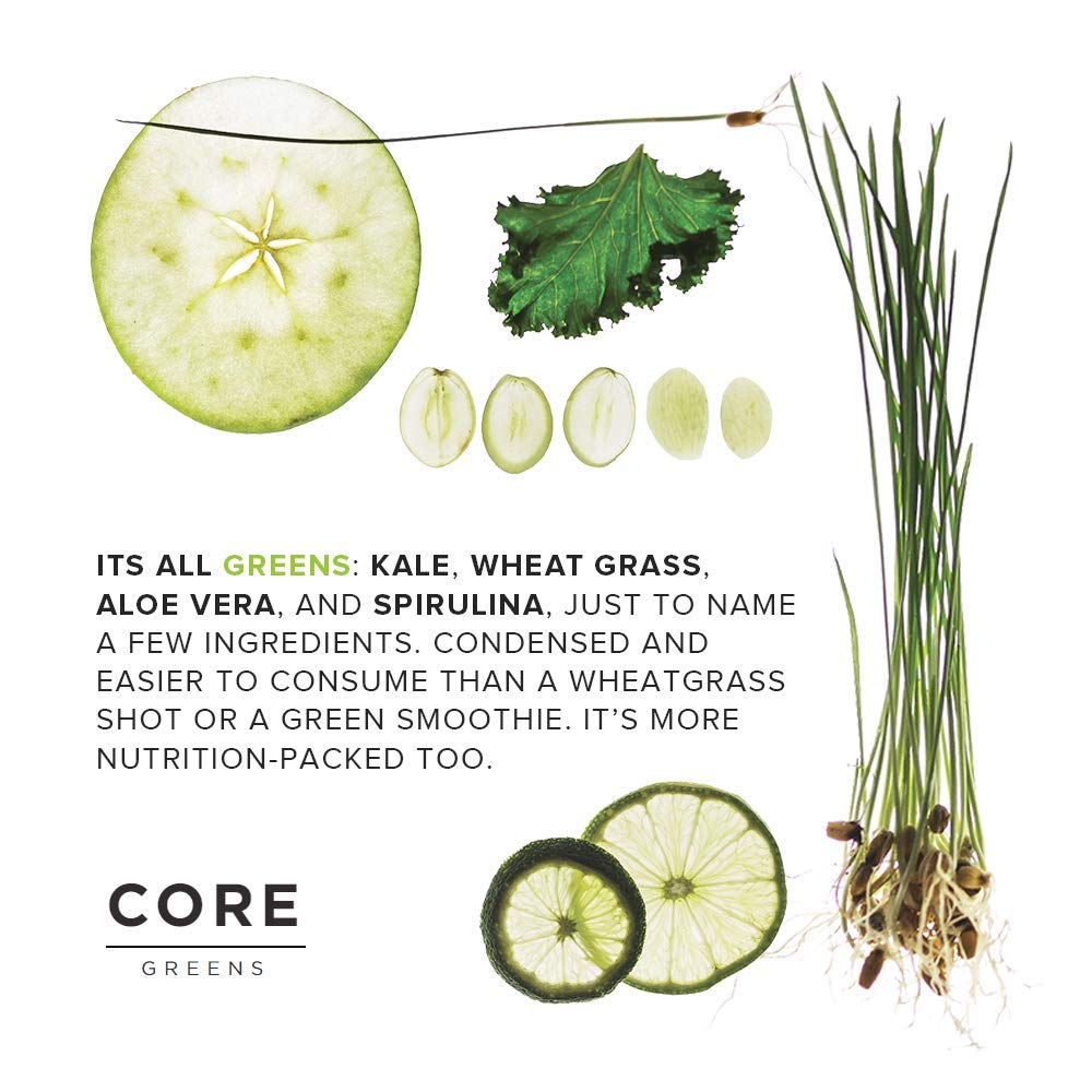 CORE Super Green Supplements - Organic Black Cumin Seed, Kale, Cranberry Seed, Spirulina, Milk Thistle & Wheat Grass Powder - Immune System Booster & Detox Support - 30 Single-Serve Pouches - Perfect for Smoothies, Juices & Daily Wellness Routine