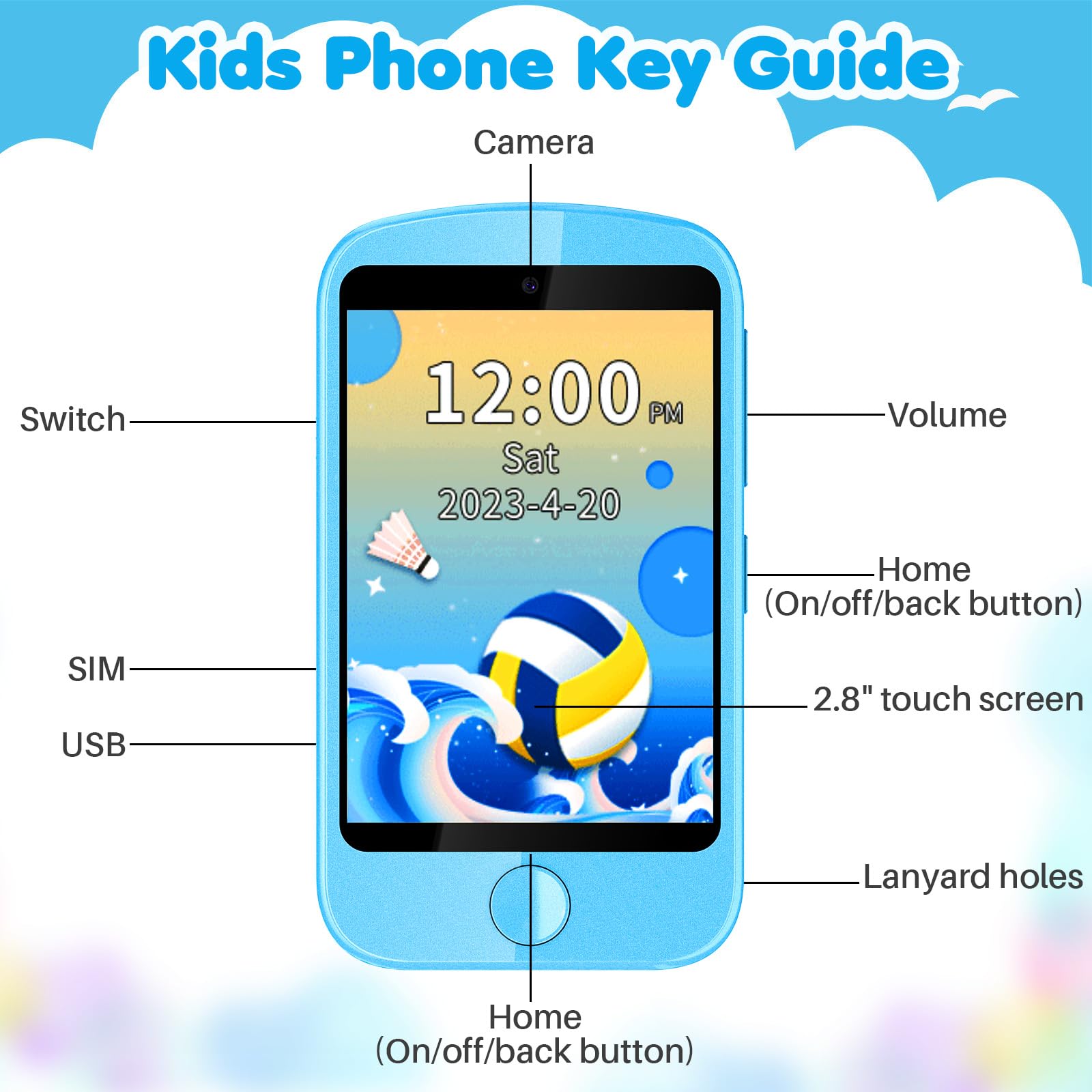 Interactive Learning Smartphone Toy for Kids - Touchscreen Educational Phone with Games for Boys & Girls Ages 3-10 | Perfect Christmas & Birthday Gift (Blue) | Pretend Play, Early Learning & Travel Entertainment