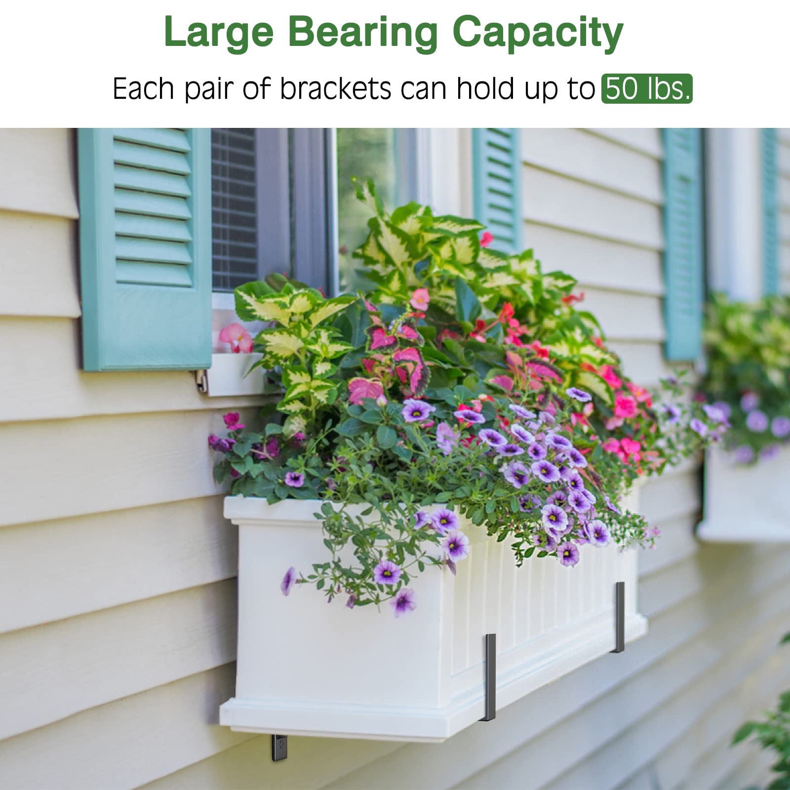 6-Pack Adjustable Planter Box Brackets (6.2-12.6 Inch) - Heavy Duty Wall Mount Flower Pot Holder for Window Boxes, Balcony, Fence & Patio - Black Metal Garden Shelf Brackets for Outdoor & Indoor Plant Displays