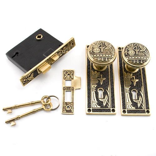 Signature Hardware 276357 Privacy Mortise Lock Set with Knobs & Backplates - Leaf Collection Design for Bedroom, Bathroom & Interior Doors | Secure & Stylish Entry Solution