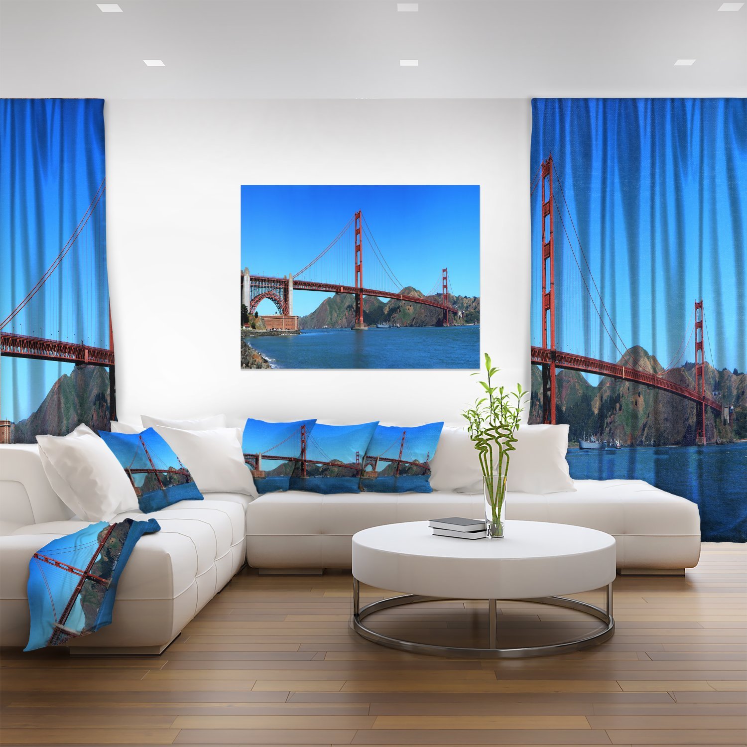 Golden Gate Bridge Canvas Print - San Francisco Cityscape Wall Art for Living Room & Office Decor | Blue Sky Landscape Painting