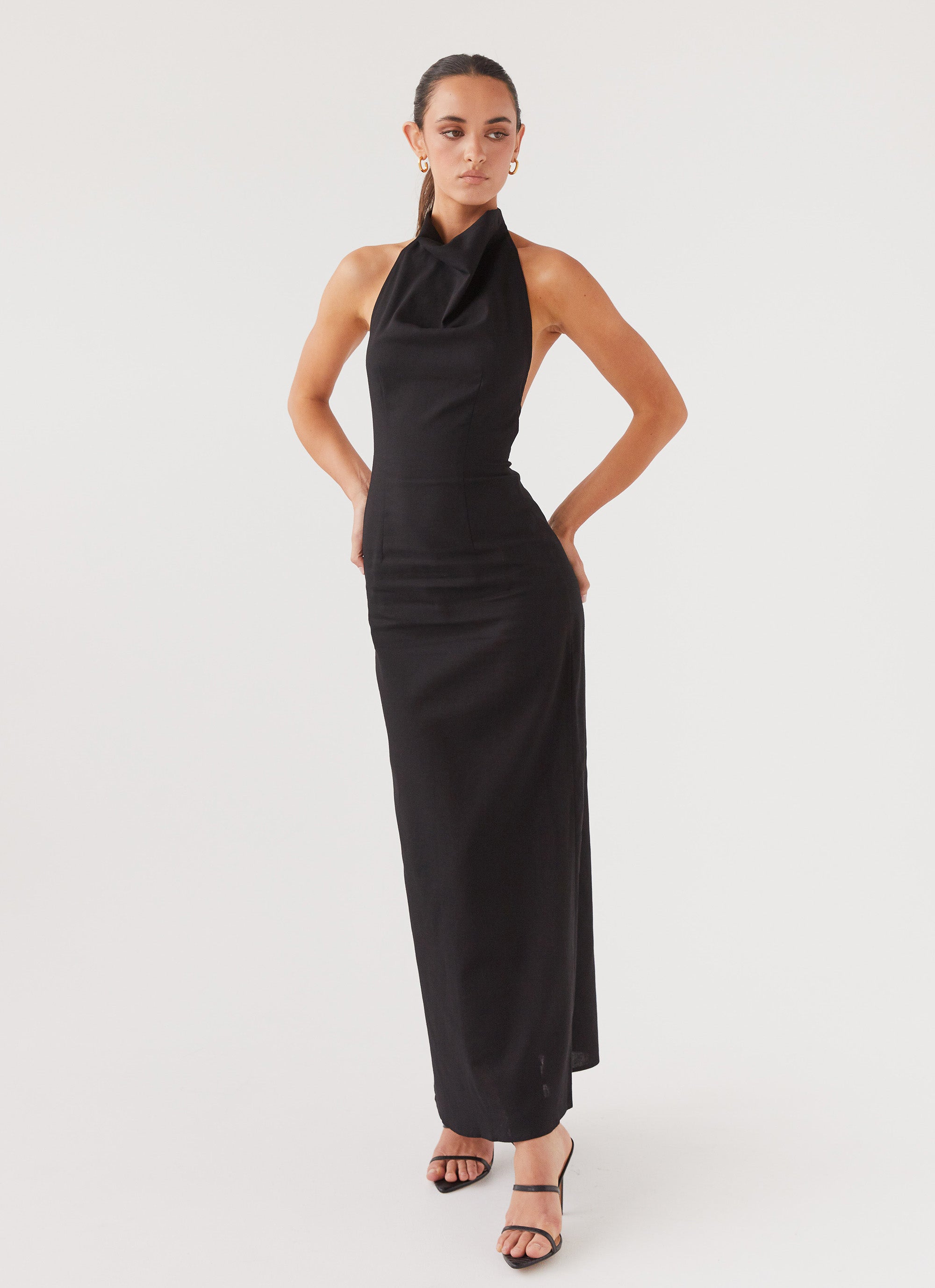 Cartia Linen Maxi Dress for Women - Flowy Summer Long Dress with Pockets, Black - Perfect for Beach Vacation, Date Night & Casual Outings