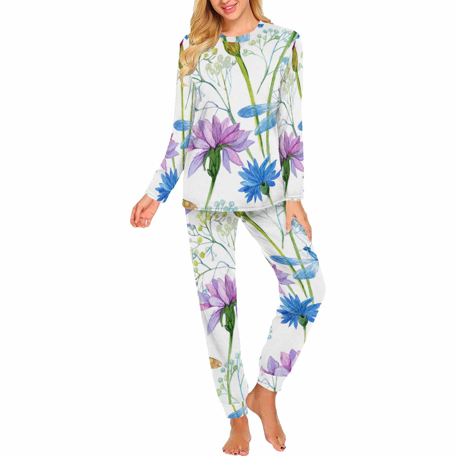 InterestPrint Floral Print Women's 2-Piece Pajama Set - Soft Lounge Pants & Top Sleepwear for Comfortable Nights, Cozy Home Wear & Relaxation