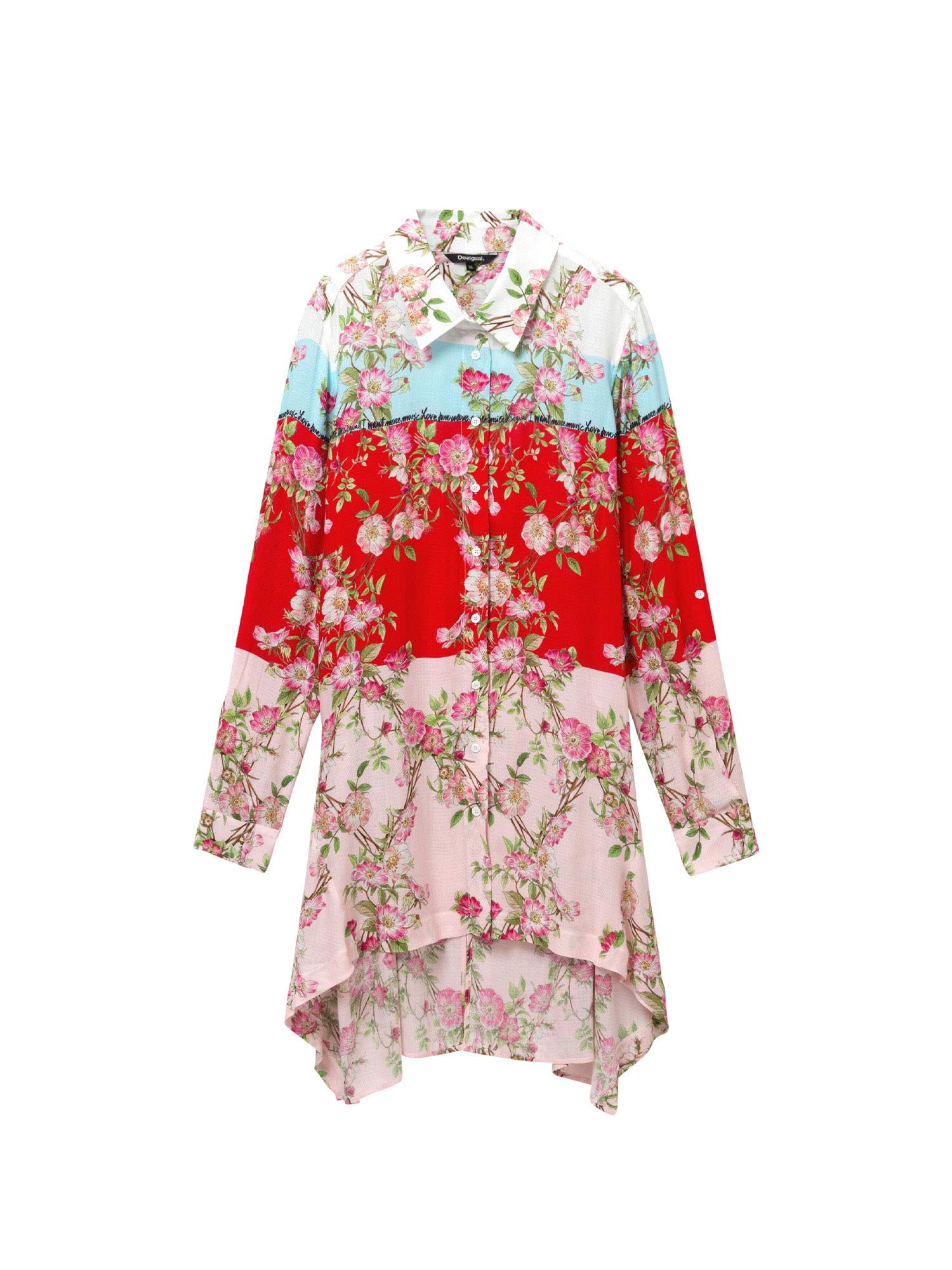 Desigual Asymmetric Long Shirt Glen for Women - Flowy Boho Blouse with Unique Cut (Size S) | Perfect for Beach Cover-ups, Music Festivals & Casual Chic Outfits