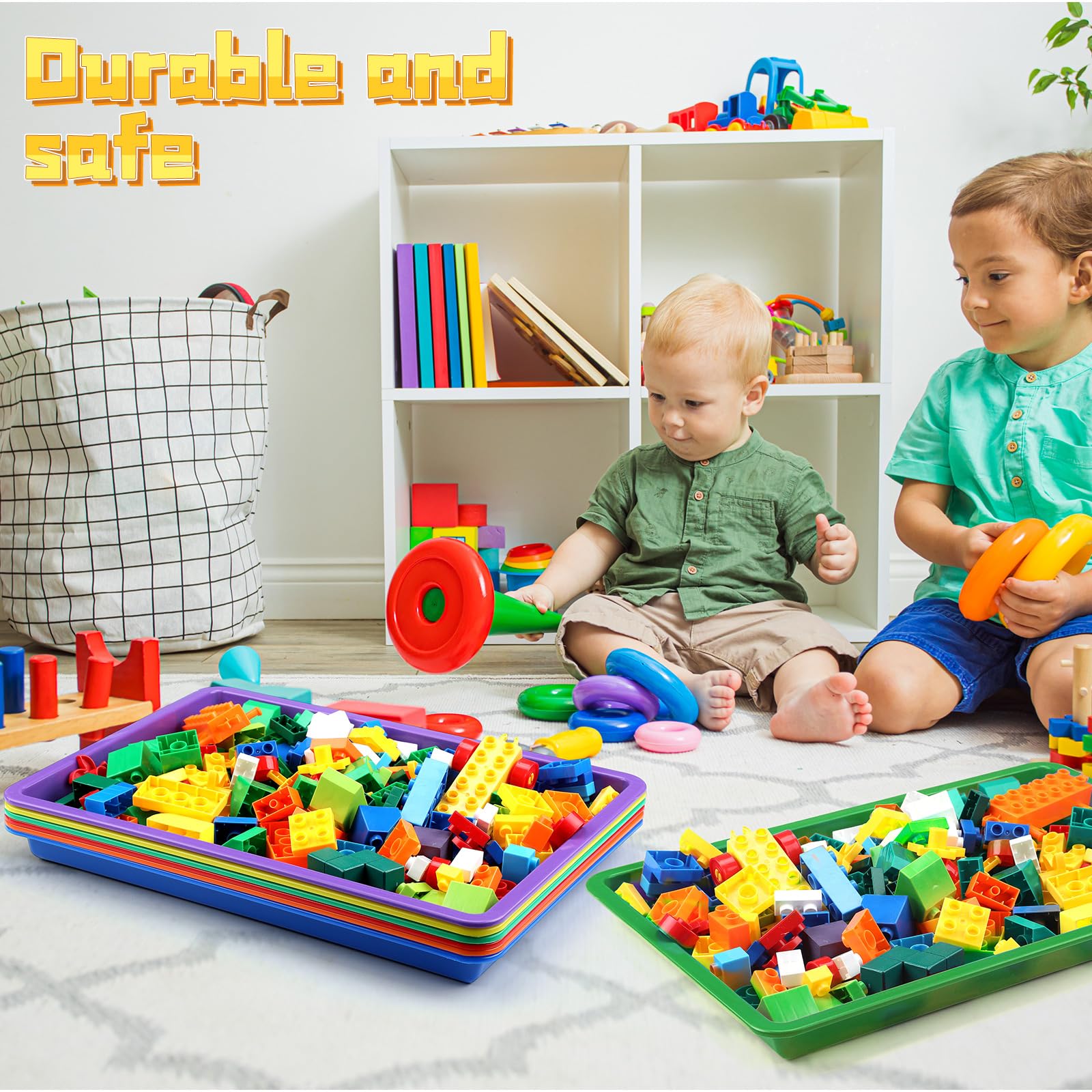 Mifoci 6 Pack Large Plastic Art Trays 16x12x1 Inch, Stackable Kids Activity Craft Trays for Sensory Play, Serving, Organizing, DIY Projects, Jewelry Sorting, Sand Painting - Classroom, Homeschool, Daycare, Party Supplies