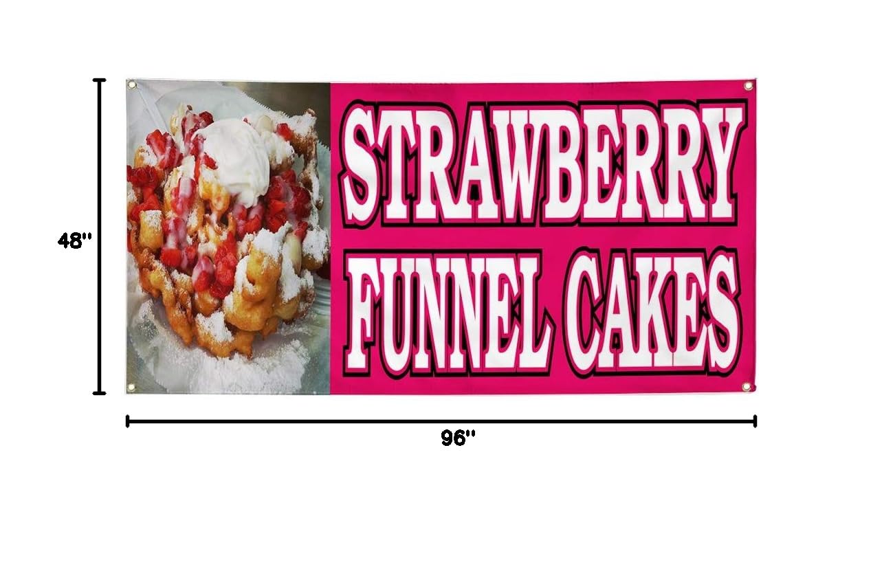 Premium Vinyl Banner - 48x96 Inches with 8 Grommets | Weatherproof Outdoor Sign for Strawberry Funnel Cake Restaurants, Food Bars & Industrial Yard | Multiple Sizes Available - Perfect for Outdoor Advertising, Events & Business Promotion