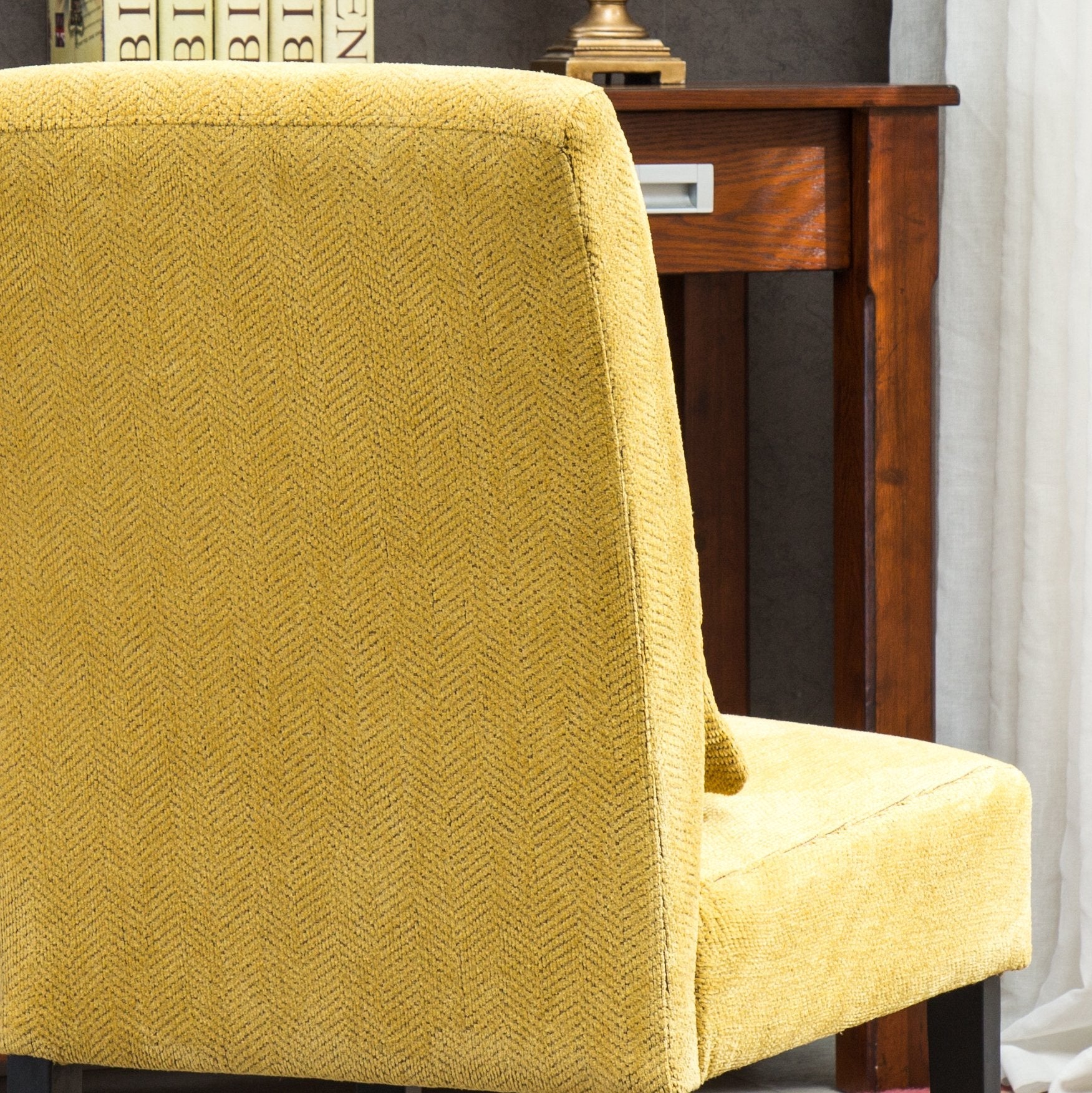 Roundhill Furniture Pisano Chenille Fabric Armless Modern Accent Chair with Matching Kidney Pillow in Yellow - Perfect for Living Room, Bedroom & Home Office Decor