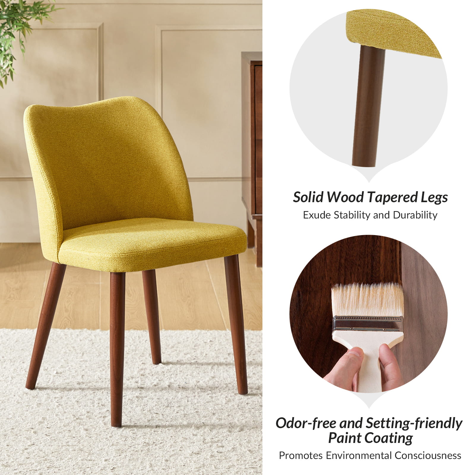 Mid Century Modern Upholstered Dining Chairs - Diana Collection | Stylish Upholstered Side Chairs for Kitchen, Dining Room & Office | Comfortable & Elegant Seating Solution