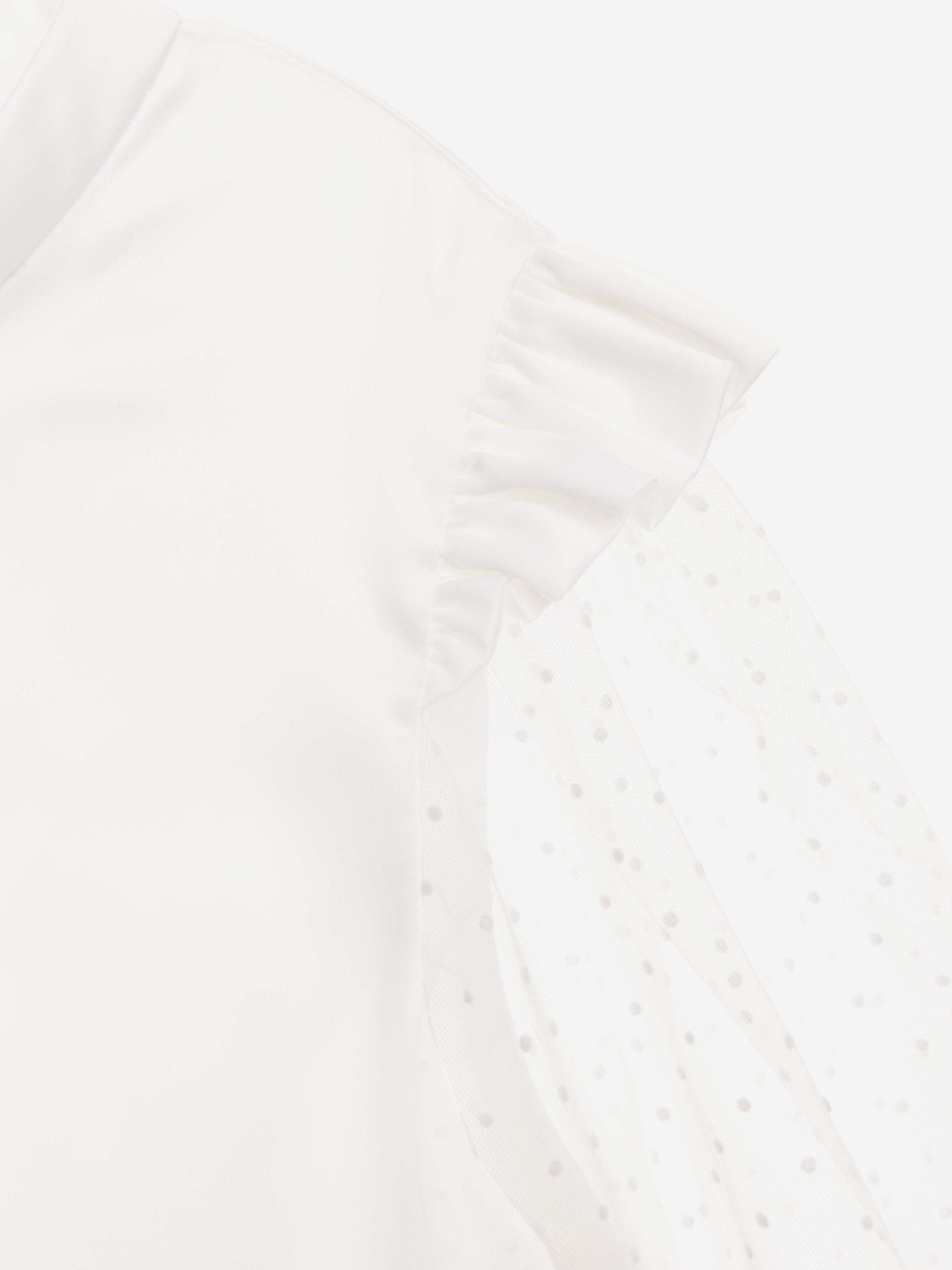 BCBG Girls Flocked Spot Sleeve Dress - White Floral Party Dress for Kids, Birthday, Easter & Special Occasions