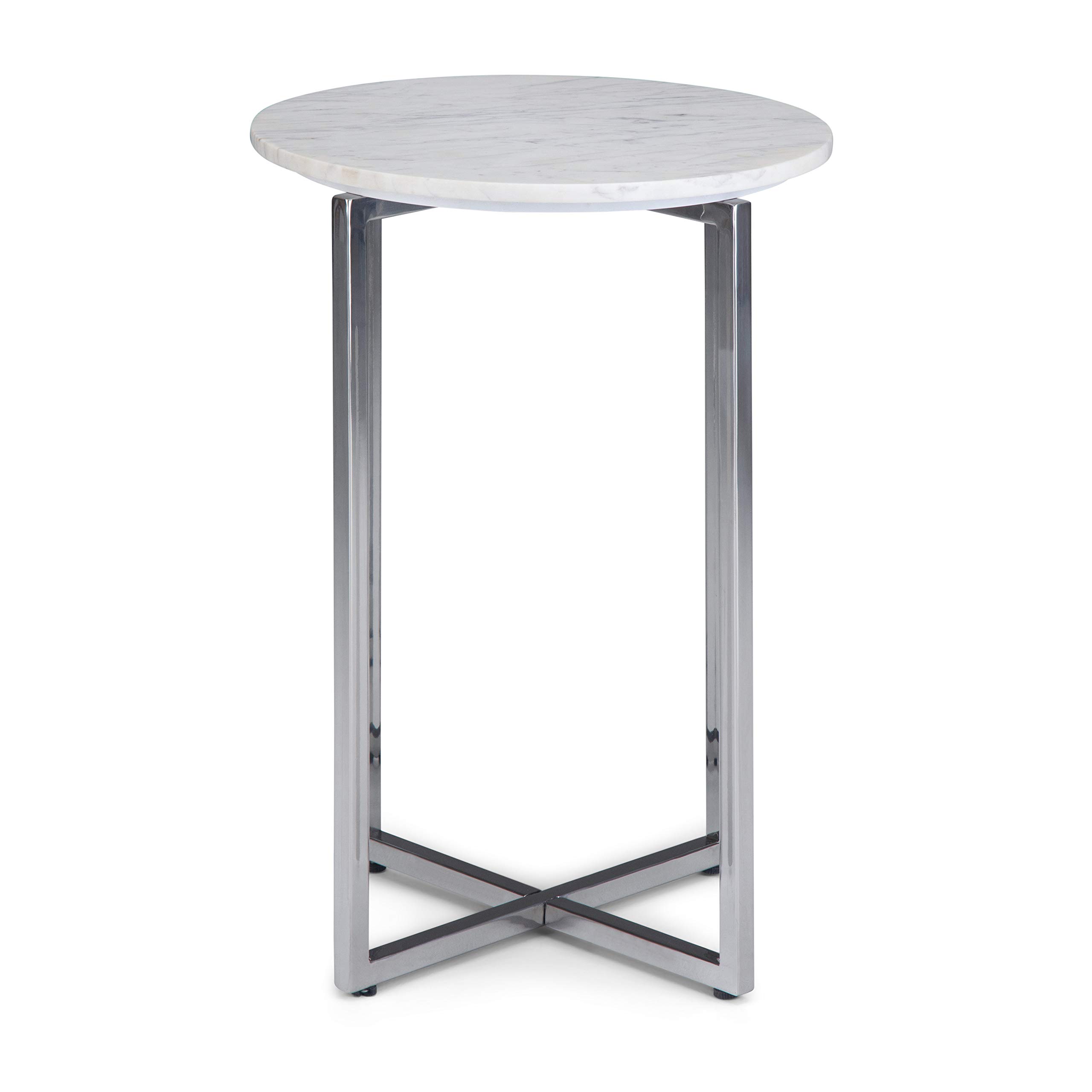 SIMPLIHOME Marsden Modern 18-inch Wide Metal Accent Side Table with Chrome Base - White & Silver End Table, Bedside Nightstand for Living Room, Bedroom | Perfect for Holding Lamps, Books & Drinks