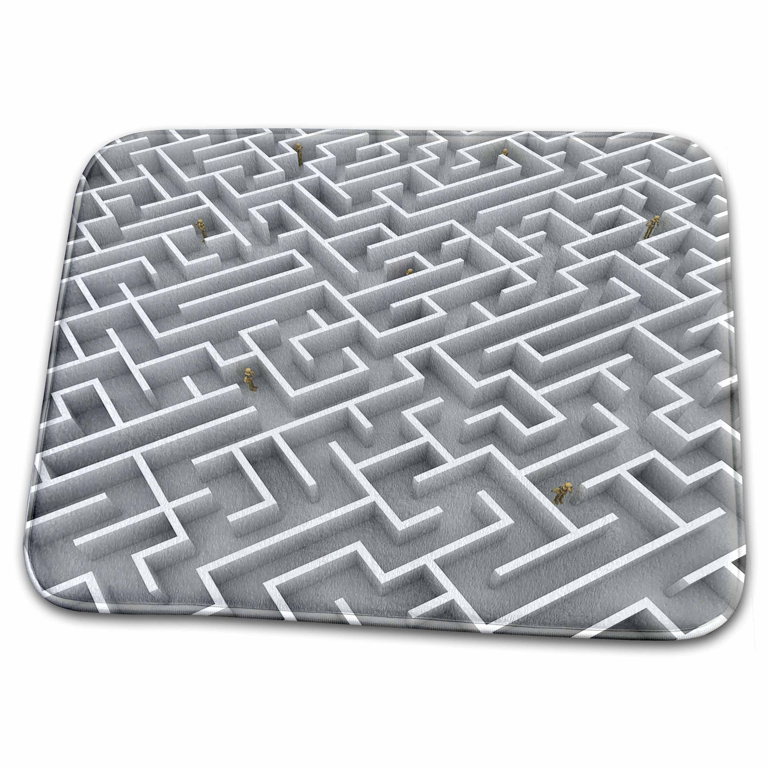 3D Rose Abstract 3D Maze Design with Wooden Mannequins Bathroom Rug Mat - Non-Slip Absorbent Bath Mat for Modern Home Decor, Kids & Guest Bathrooms (rug-155011-1)