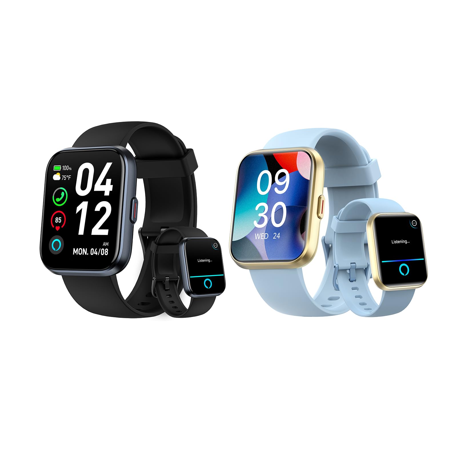Fitpolo W208 Plus Smart Watch for Women - Fitness Tracker with Heart Rate Monitor, Sleep Tracking, Waterproof, Compatible with Android & iPhone (Black + Light Blue) - Perfect for Workouts, Running & Daily Activity Tracking