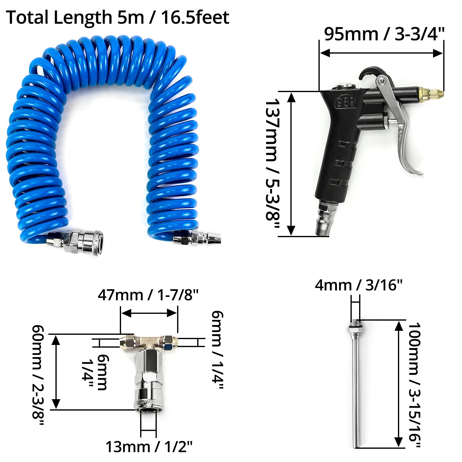 QWORK 16' (5m) Air Seat Blow Gun for Truck - Heavy Duty Air Duster Blow Gun with 1/4