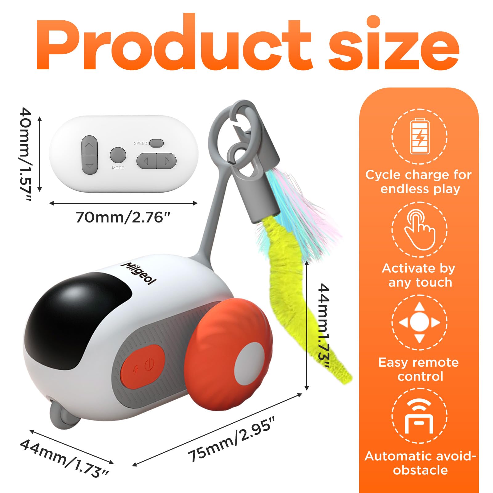 Turbo Tail 3.0 Smart Remote Control Electric Interactive Cat Toy - Rechargeable USB-C Feather Mouse Toy for Indoor Cats (2 Pack: Blue & Orange) - Perfect for Playtime, Exercise & Bonding with Your Feline Friend