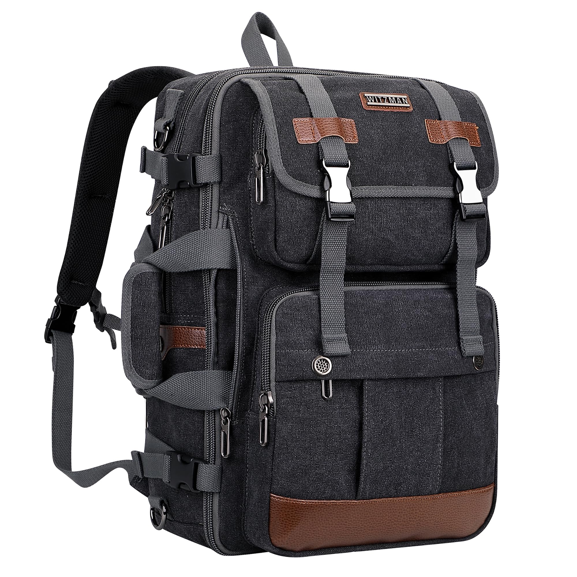 WITZMAN Large Travel Backpack for Men - 17 Inch Laptop Backpack, Airline Approved Carry-On, Convertible Shoulder Rucksack (A6617-3 Black) - Perfect for Business Trips, Commuting & Outdoor Adventures