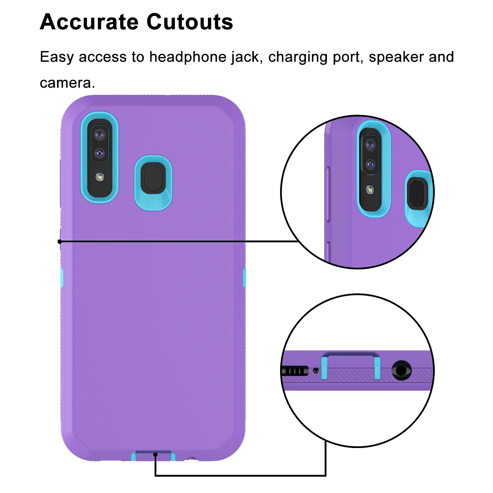 Shockproof Heavy Duty Hybrid Case for Samsung Galaxy A20/A30/A30S/A50/A50S - Rugged Armor Hard Plastic & Shock Absorption Rubber Bumper Cover (Purple) - Perfect for Outdoor, Travel, and Daily Protection