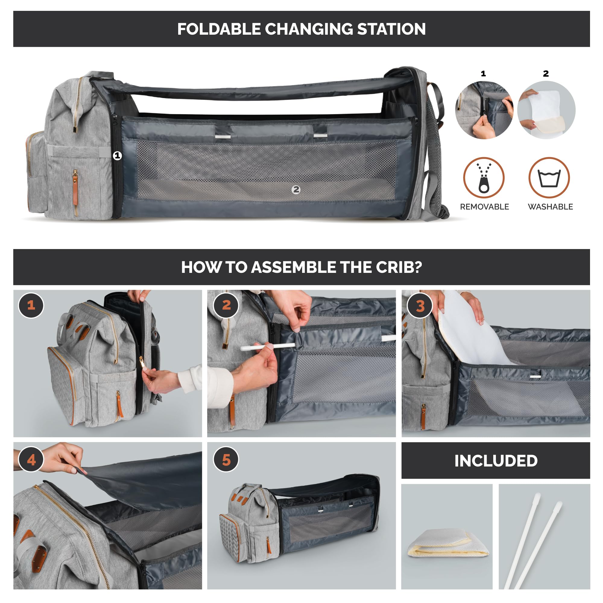 QUINO&CO Baby Diaper Backpack with Changing Station - Large Capacity Waterproof Diaper Bag for Boys & Girls | USB Charging Port & Stroller Straps | Perfect Baby Shower Gift & Travel Essential for Moms & Dads | Ideal for Daycare, Outings, and Family Trips